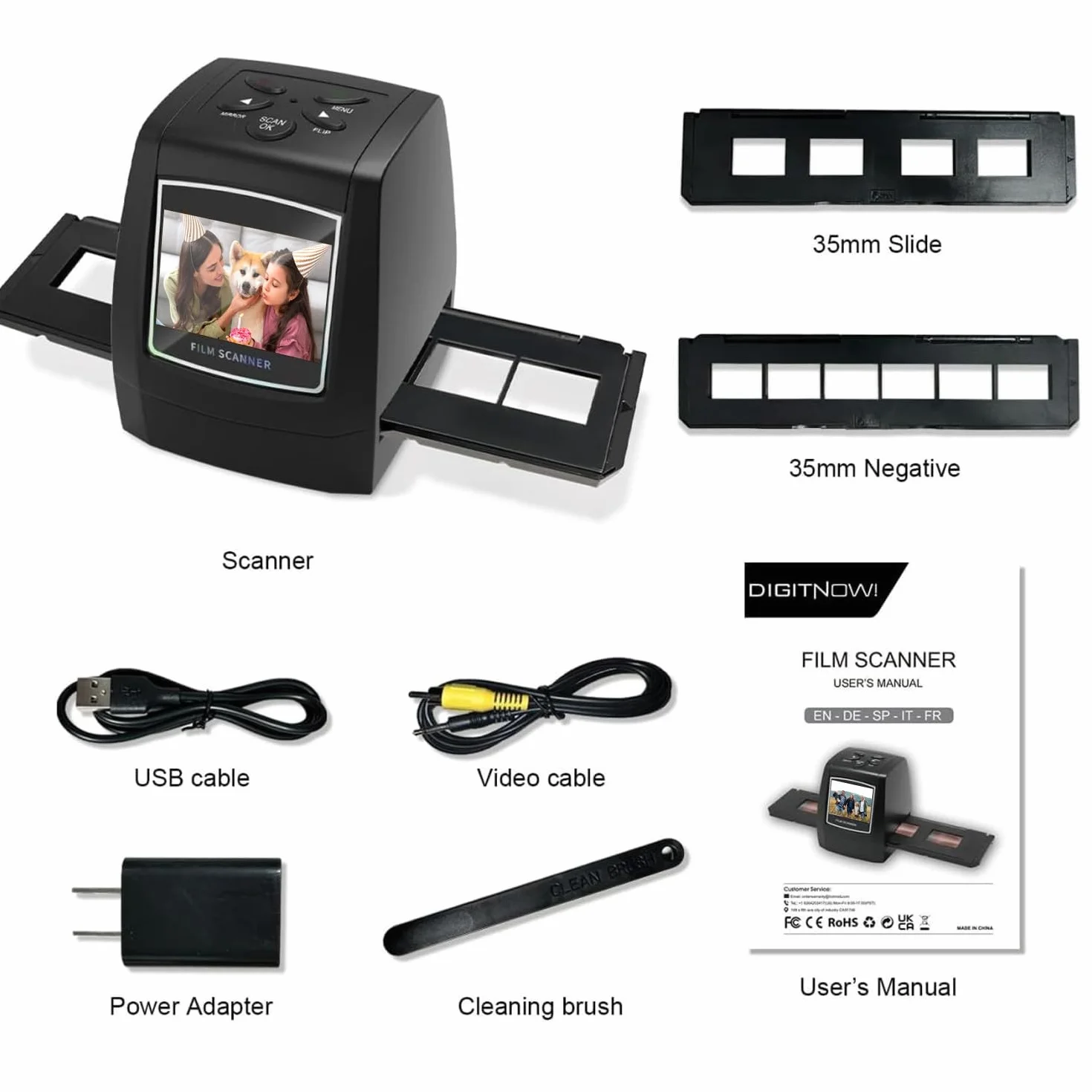 Scanner di film per 35 mm negativi e diapositive, Scanner ad alta risoluzione con 2,4" LCD, Convertitore Nessun PC e software richiesti