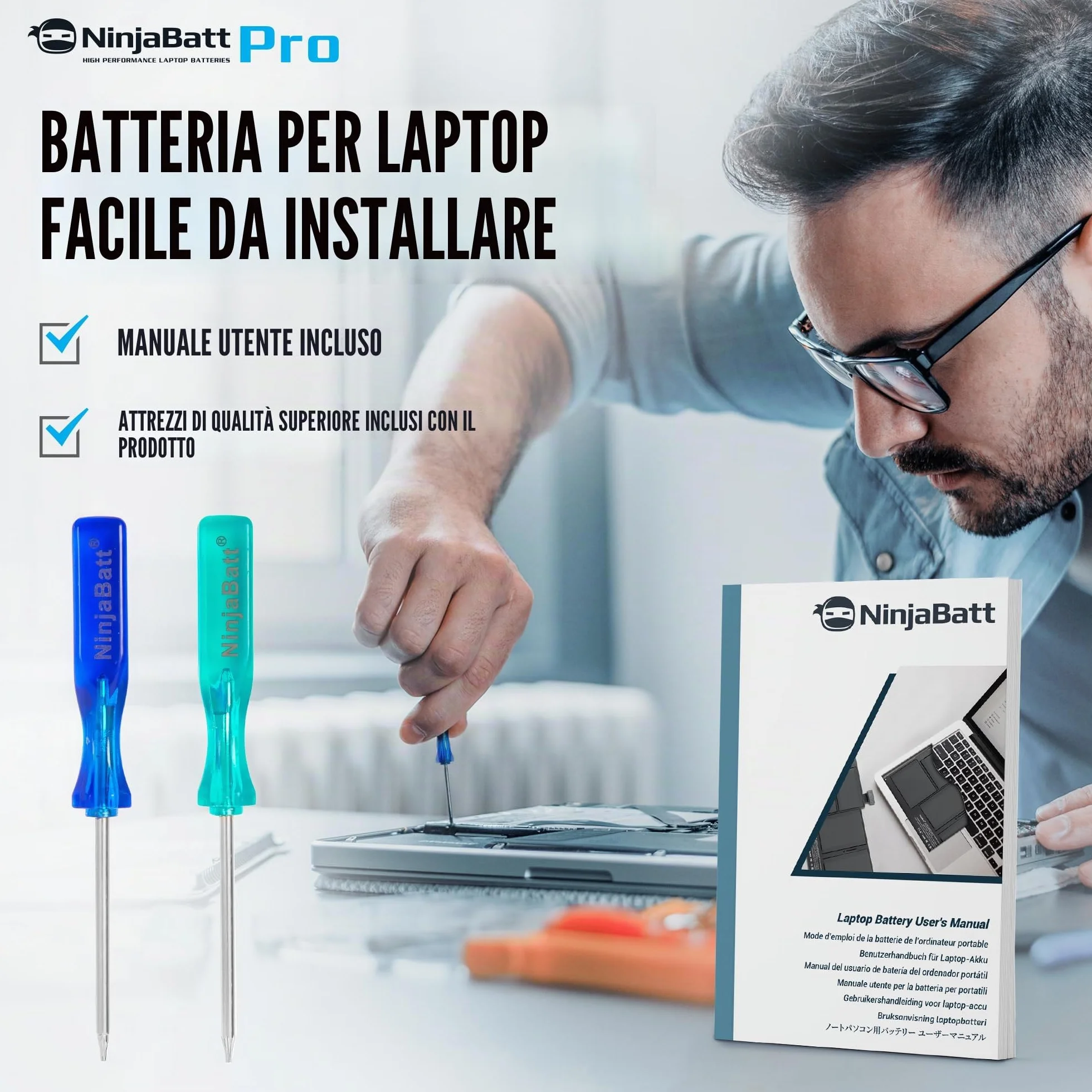 NinjaBatt Batteria A1713 A1708 per MacBook Pro 13" - A1708 (Fine 2016, Metà 2017) A2159 (2019) A2289 (Metà 2020) A2338 (M1 Fine 2020) - Prestazioni Durevoli [5000mAh/58.19Wh/11.41V]