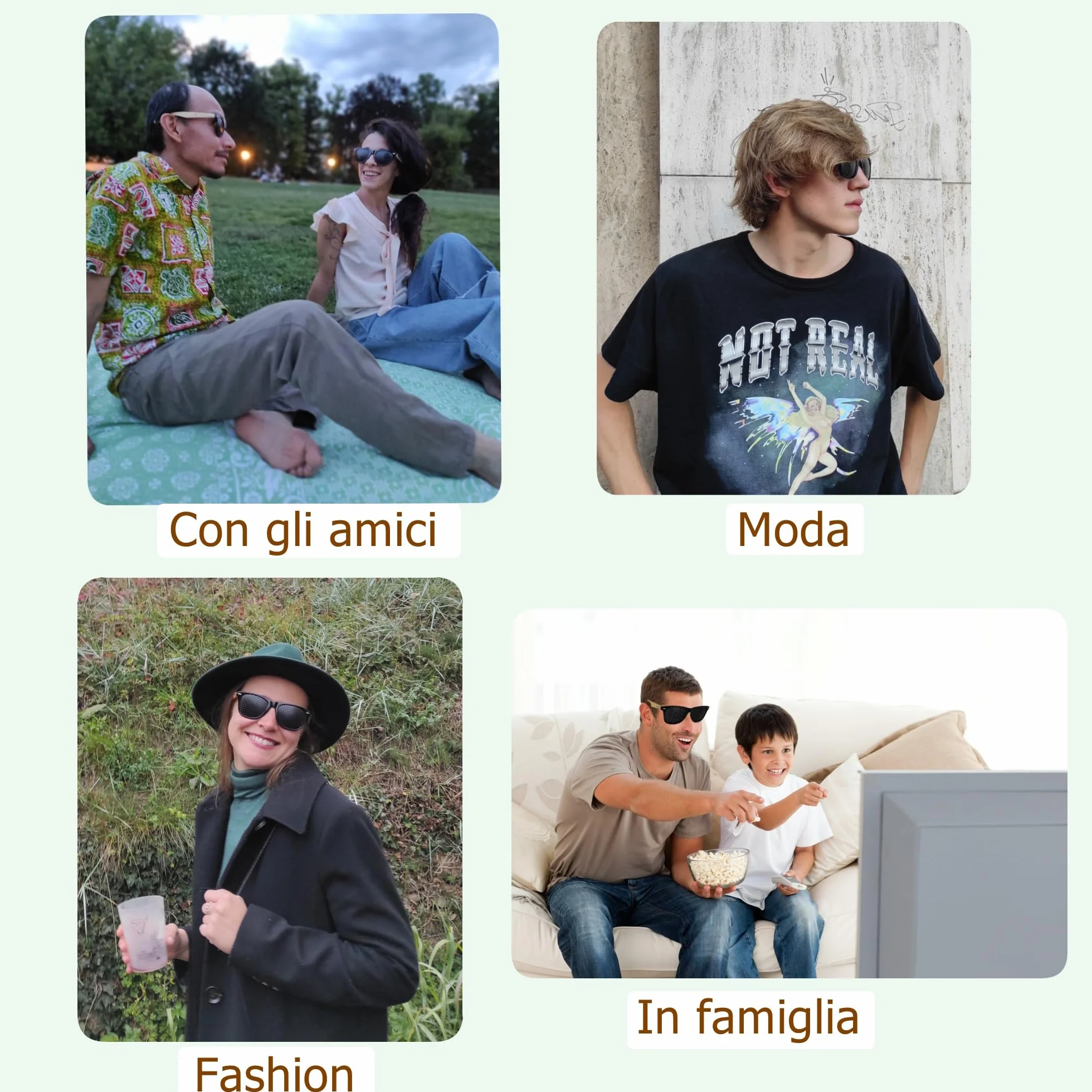 Occhiali stenopeici certificati pinhole glasses con EBOOK GRATS Bates, aste in bambù