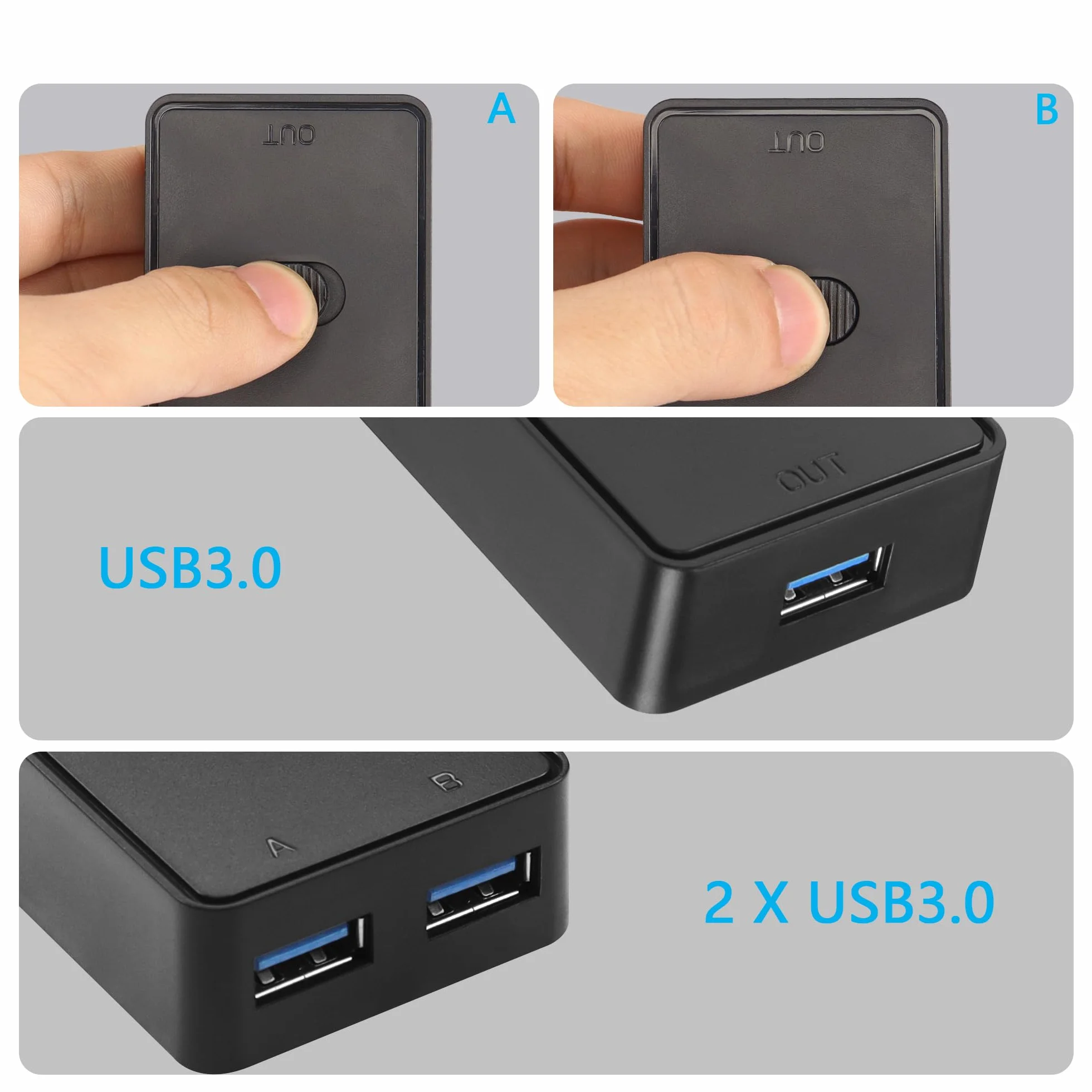 CERRXIAN Interruttore USB 3.0, Adattatore Switch KVM, Condivisione Bidirezionale 2 in 1 Uscita/1 in 2 Uscite, 2 Computer Condividono