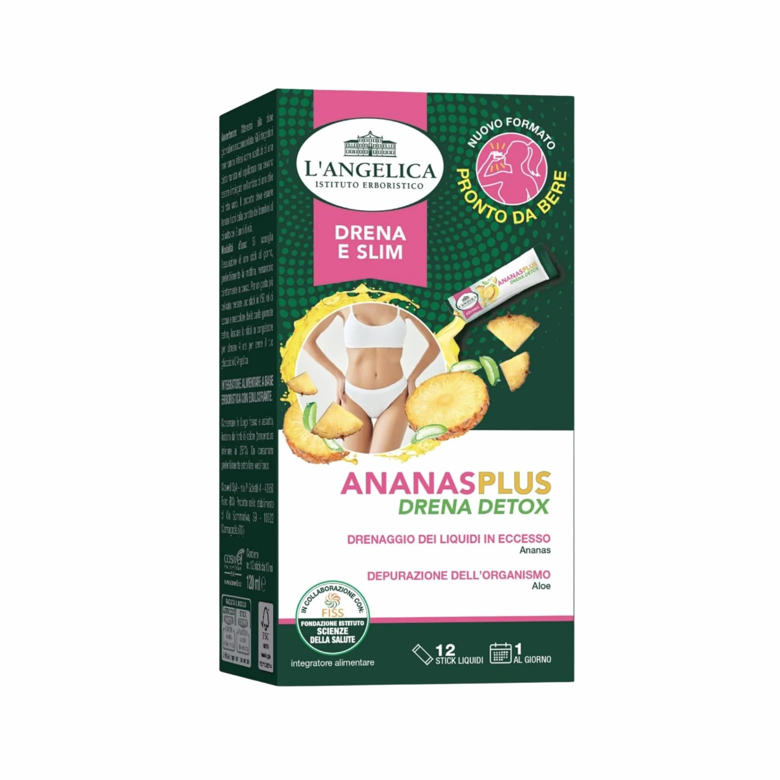L'Angelica Ananas Plus Drena Detox Integratore Alimentare Drenaggio Depurazione Ananas Aloe Vera 12 Stick