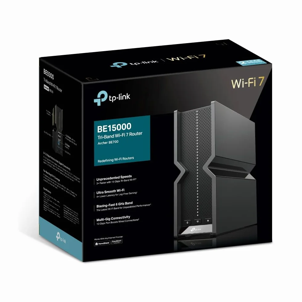 TP-Link Archer BE700 Router WiFi 7 Tri-Band BE15000Mbps, Ultraveloce con Porte Multi-Gig 10G e 2.5G, Router WiFi 8-Stream, Supporto Client VPN, Porta USB 3.0, Compatibile EasyMesh, Streaming 8K