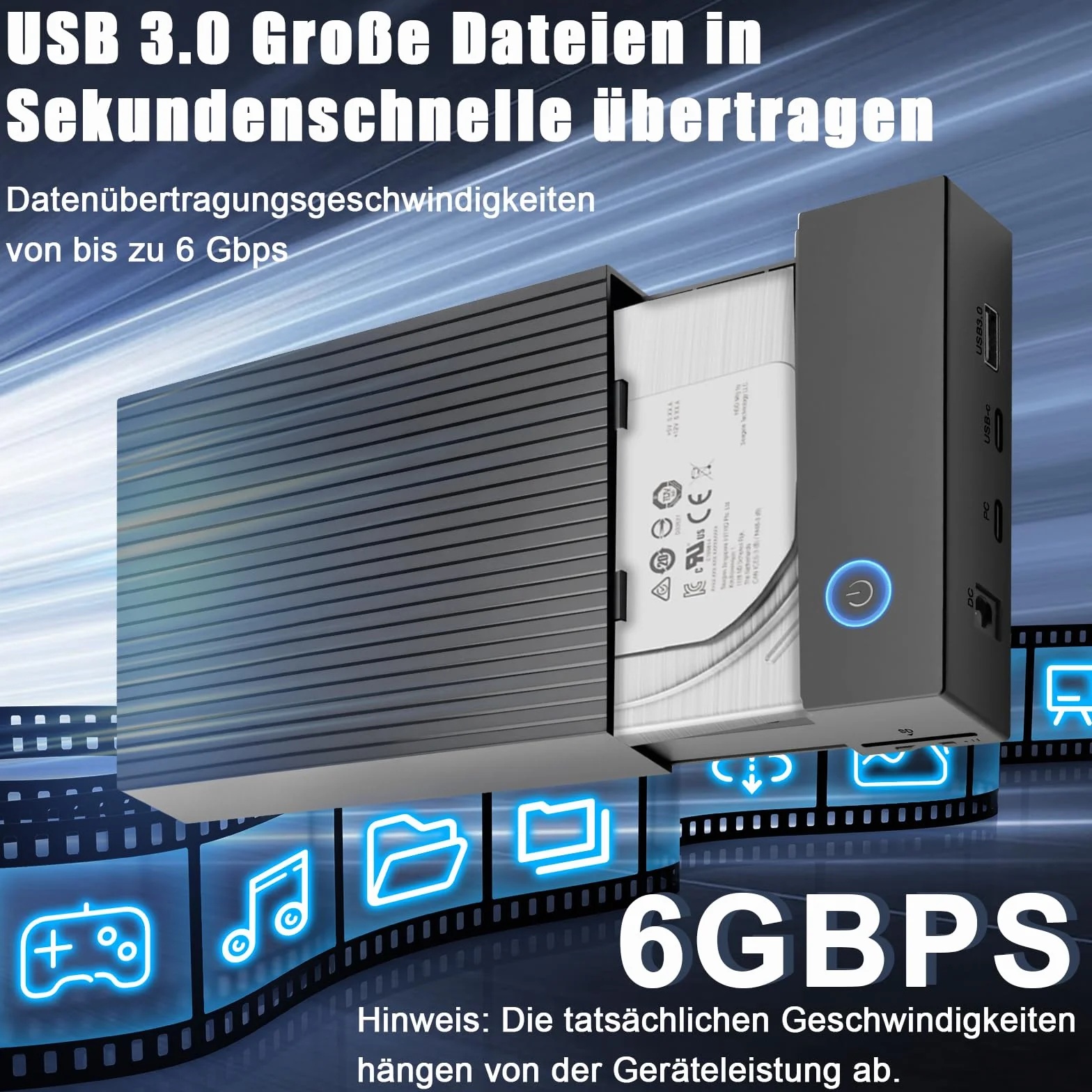 Docking Station USB 3.0 per HDD e SSD 3.5/2.5 pollici, 6 Gbps, UASP, 12V/2A