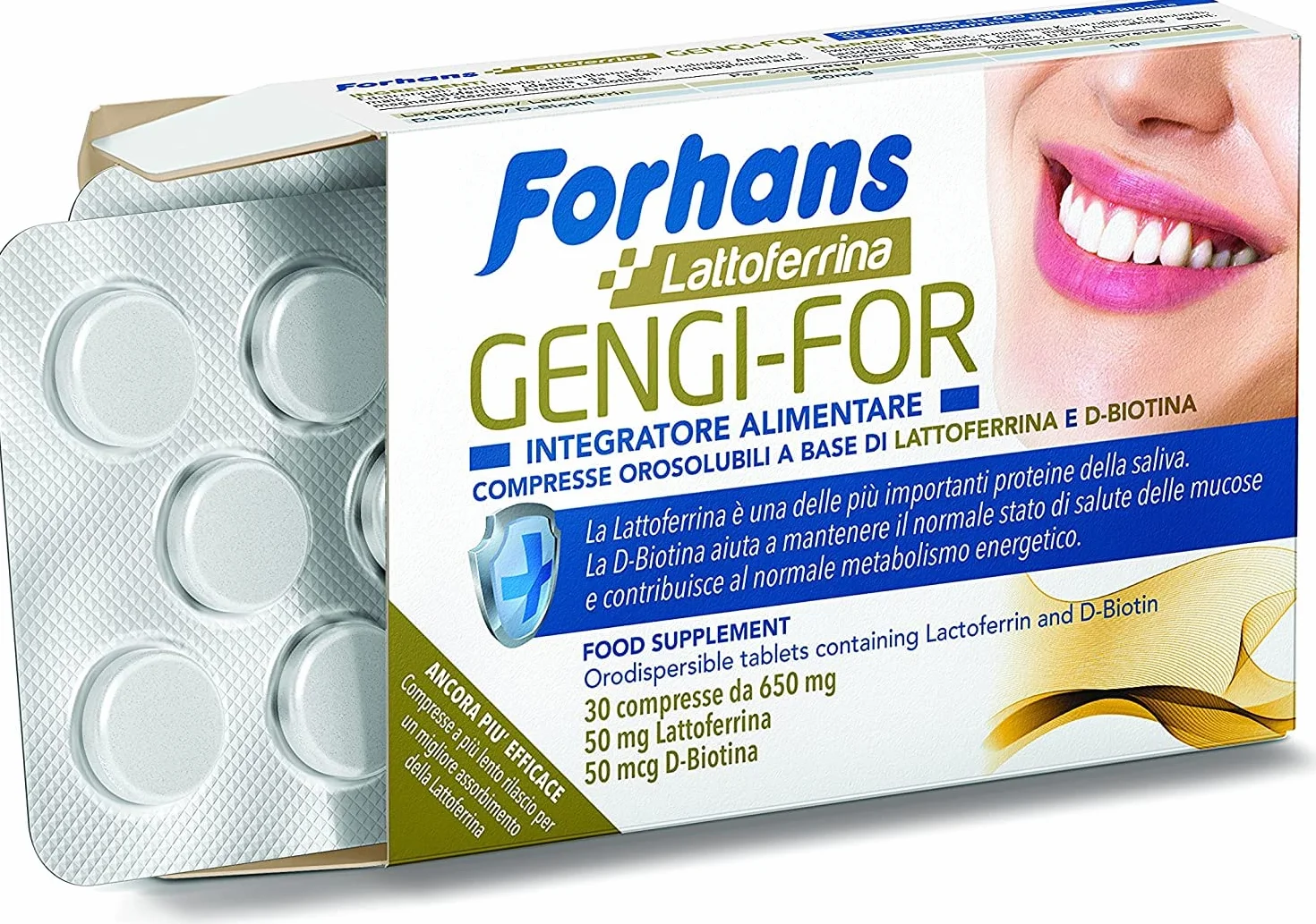 Forhans Integratore Alimentare Gengi-For Lattoferrina D-Biotina 30 Compresse Orosolubili