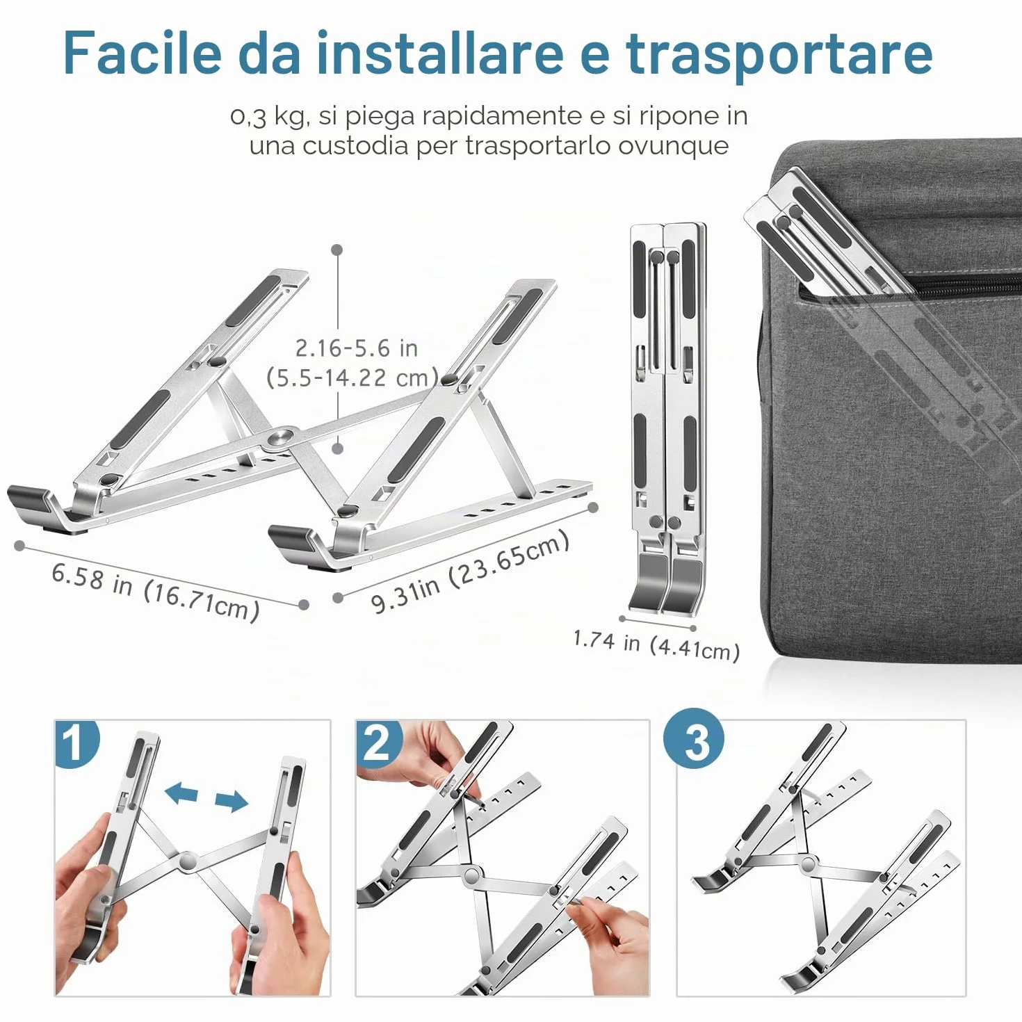 iVoler Supporto PC Portatile, Porta PC Pieghevole, Laptop Stand con 6 Tipi di Angoli Regolabili, Alluminio Ventilato Supporto per Porta Computer/MacBook/PRO/Air/iPad Laptop, 10-15,6" - Argento