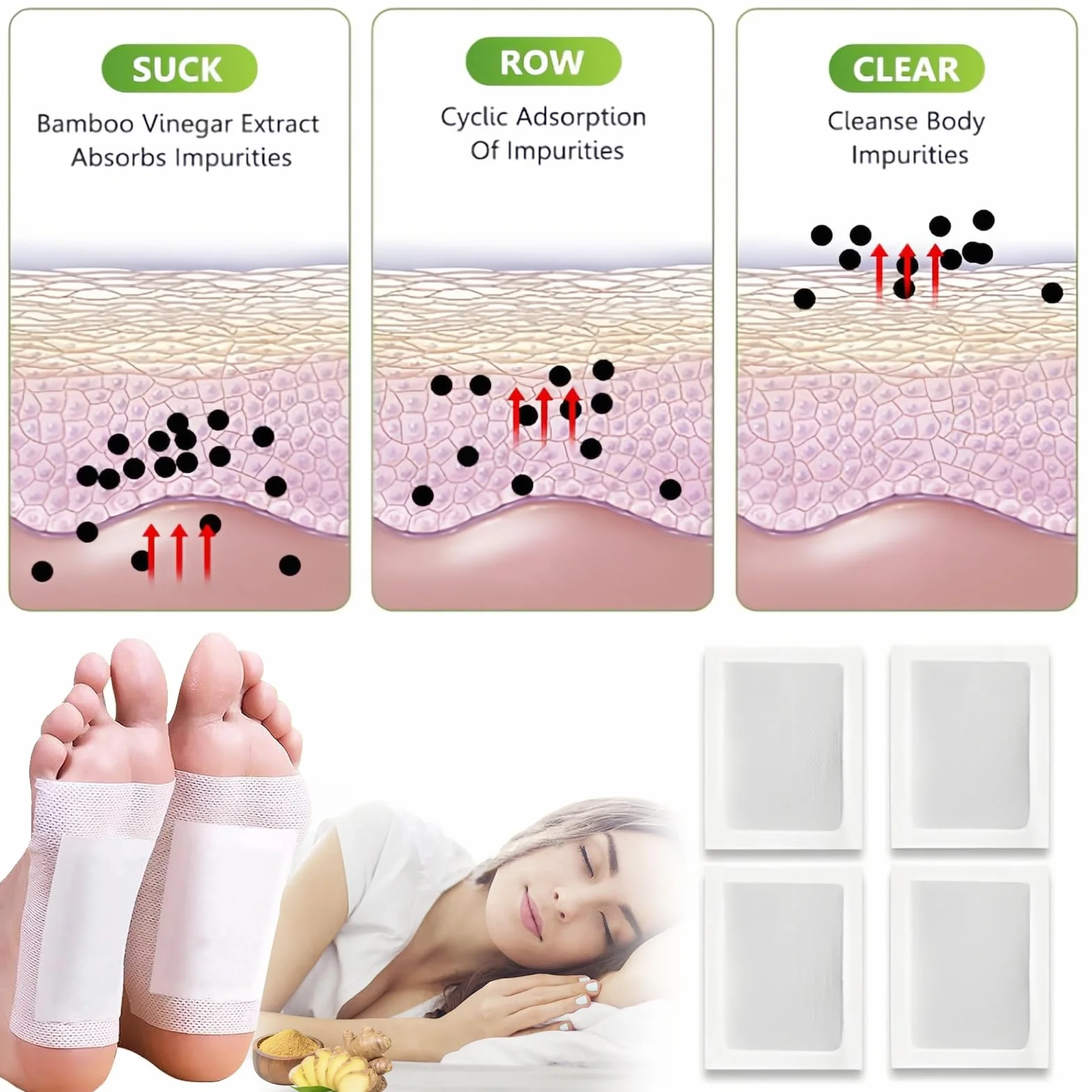 Cerotti Detox Piedi 40 Pezzi Naturali Disintossicante Rimuovere Tossine Circolazione Sanguigna