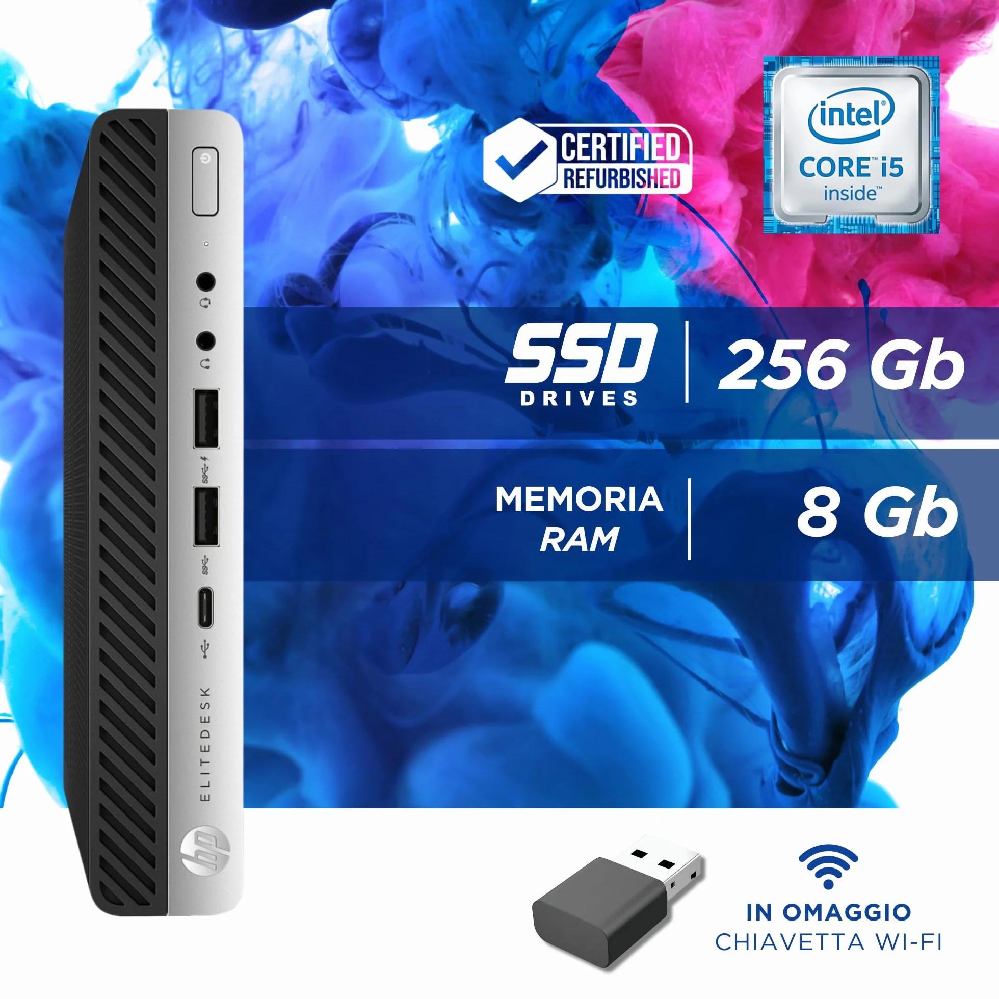 HP Mini PC Tiny Intel i5-6500T 4 Core 2.5GHz RAM 8GB SSD 256GB Desktop Ricondizionato