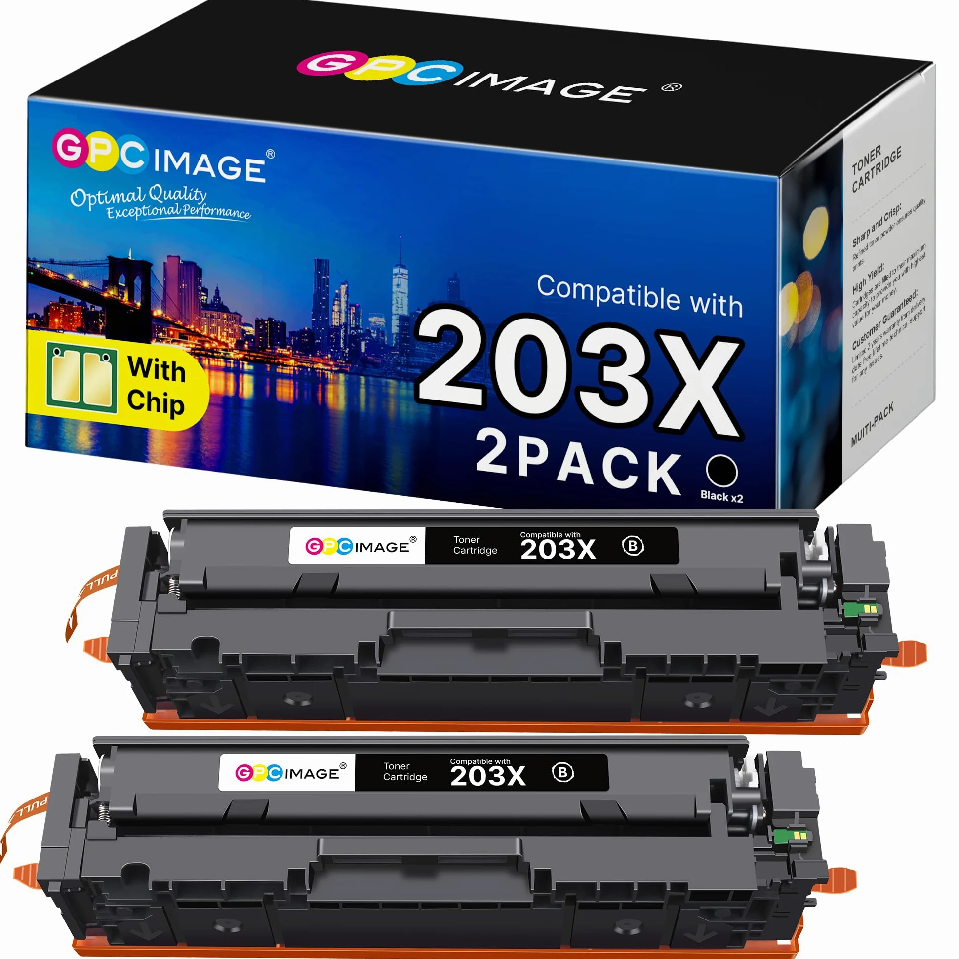 GPC Image 203X Nero Cartucce di Toner Compatibile per HP 203X 203A CF540X CF540A per toner HP Color Laserjet Pro MFP M281fdw M281fdn M281cdw M280nw M254dw M254nw M254dn (Nero, 2-Pack)