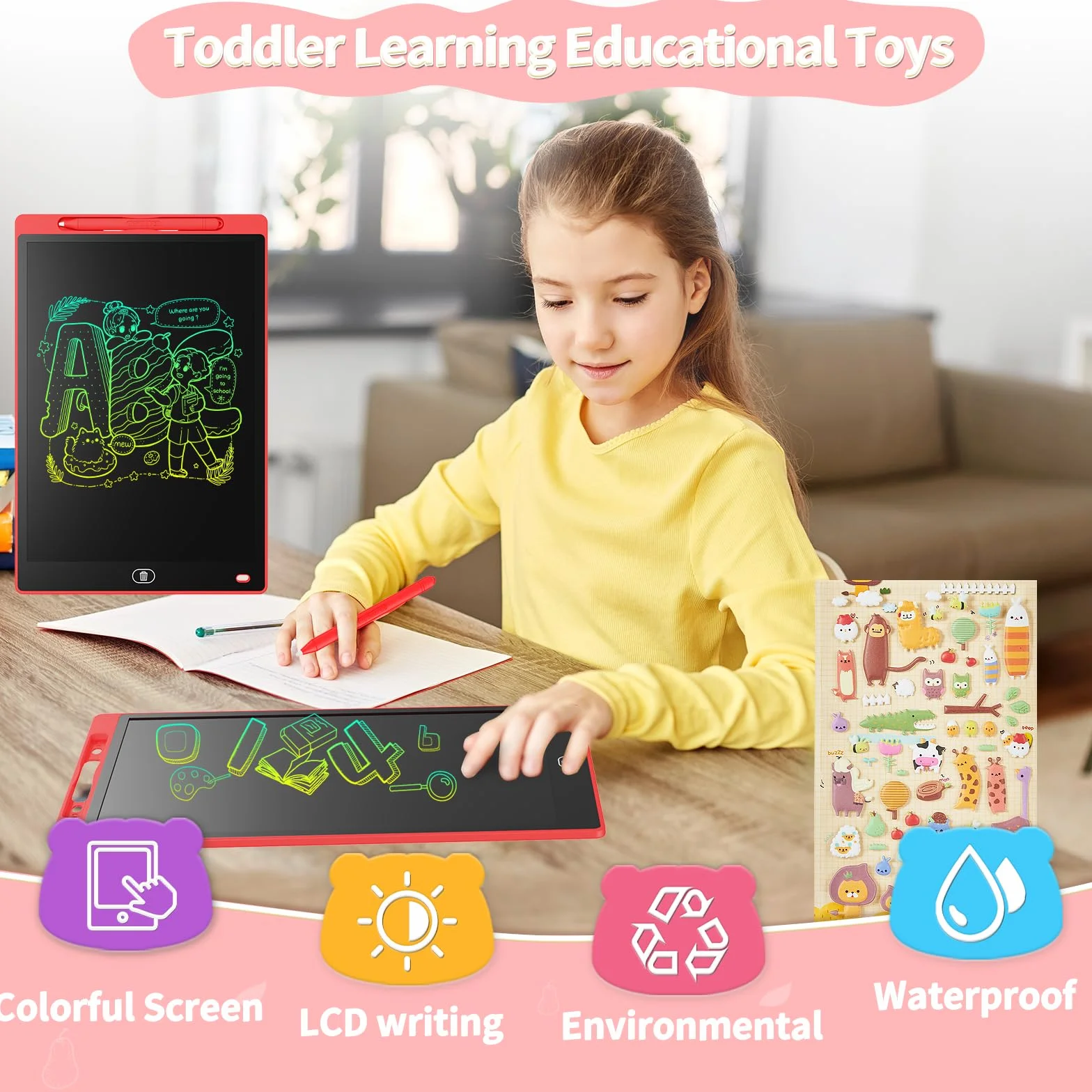 Tavoletta Grafica LCD 8,5 Pollici Lavagna da Disegno Cancellabile Portatile Regalo Bambini Rosso