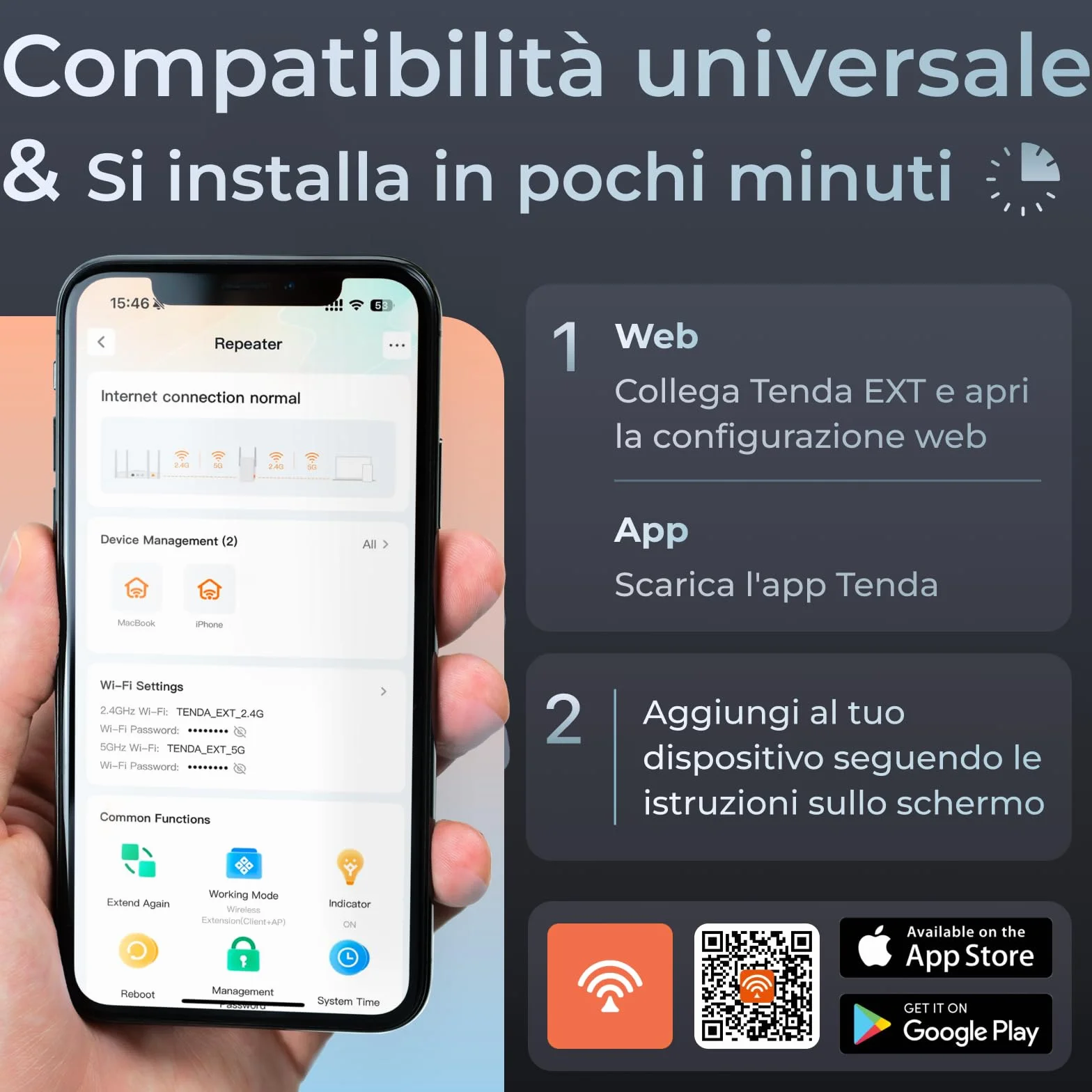 Tenda Ripetitore WiFi AC1200, Amplificatore Dual Band con Porta Ethernet, WiFi Extender e Access Point, Copertura fino a 150 m², Indicatore LED, WPS, Controllo da App(A18)