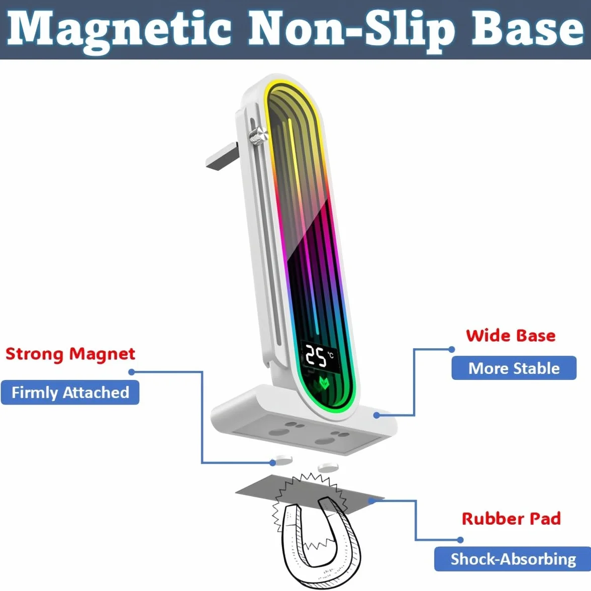 Supporto GPU RGB regolabile in altezza con display integrato della temperatura, supporto per scheda grafica PC 3PIN 5V, staffa anti abbassamento e base magnetica