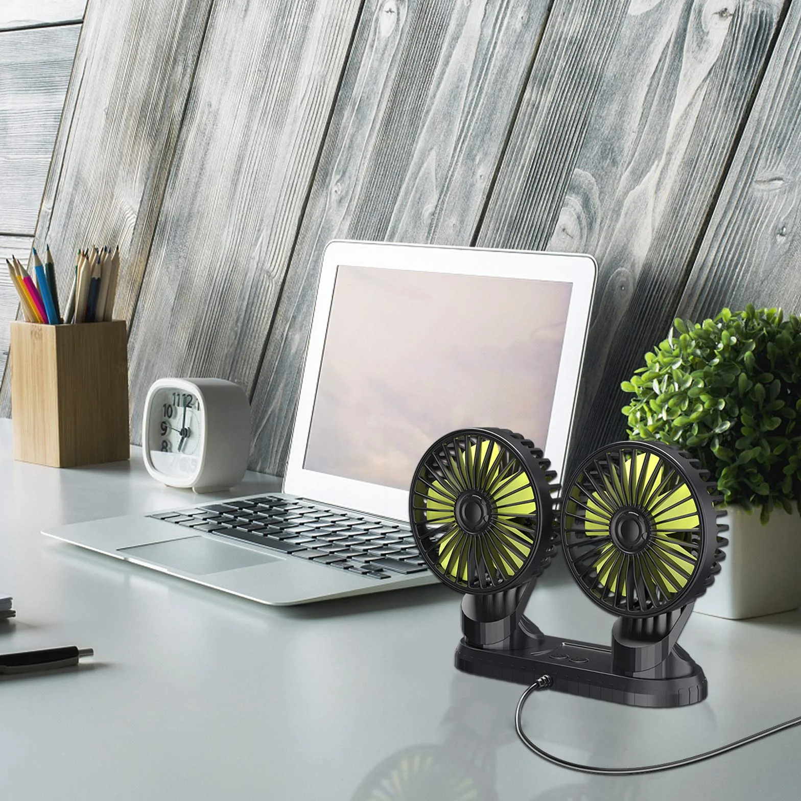 Ymenow 5V 2A Ventilatori USB a Doppia Testa, Ventilatore auto ventilatore portatile ventilatore da tavolo silenzioso ventilatore aria fredda con Rotazione di 360 Gradi per Auto, Cruscotto e Ufficio