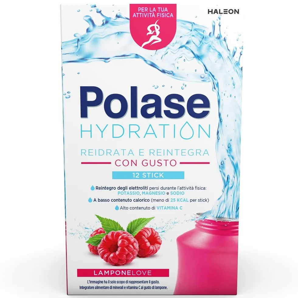Polase Hydration, Integratore Alimentare Sali Minerali con Magnesio e Potassio e Vitamina C, Gusto Lampone, 12 sticks