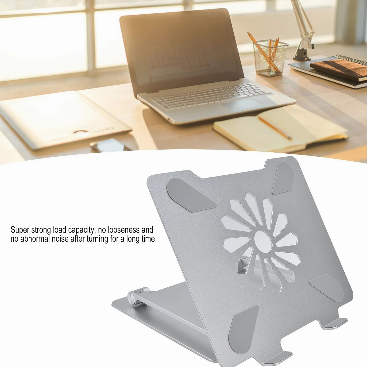 Supporto per laptop in lega di alluminio Altezza ergonomico Supporto per computer portatile Staffa di raffreddamento rialzata Argento