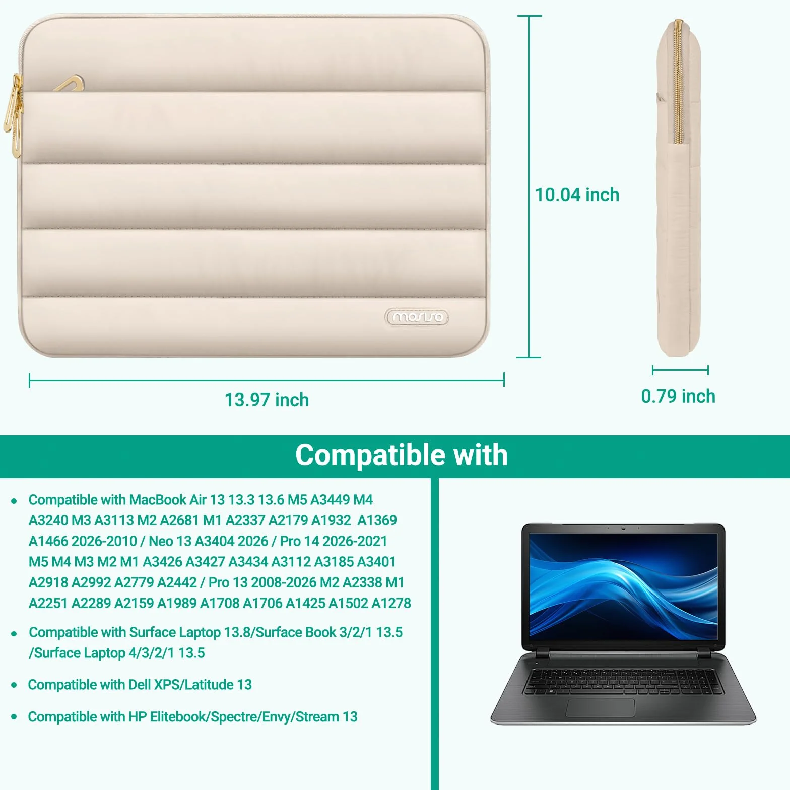 MOSISO 13.3 pollici Custodia Laptop, 13-13,3 pollici Borse PC Compatibile con MacBook Air 13.6 M5 M4 M3 M2 M1/Neo/Pro 13/14, HP Dell ASUS Lenovo, Poliestere Orizzontale Borsa&Pouch, Sabbia