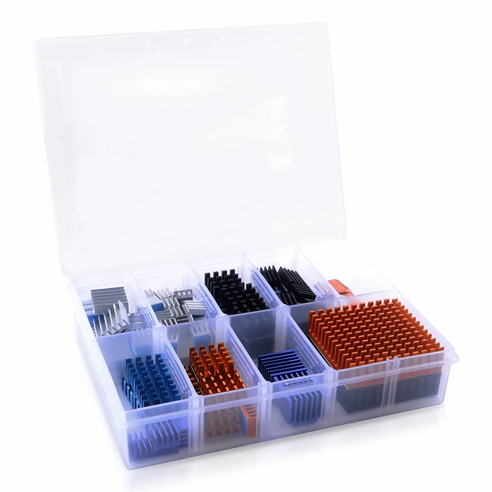 GeeekPi 102 pezzi (12 misure diverse) Kit dissipatore di calore con nastro conduttivo, dissipatore di calore in alluminio e dissipatore di rame per Raspberry Pi A B + 2/3/4