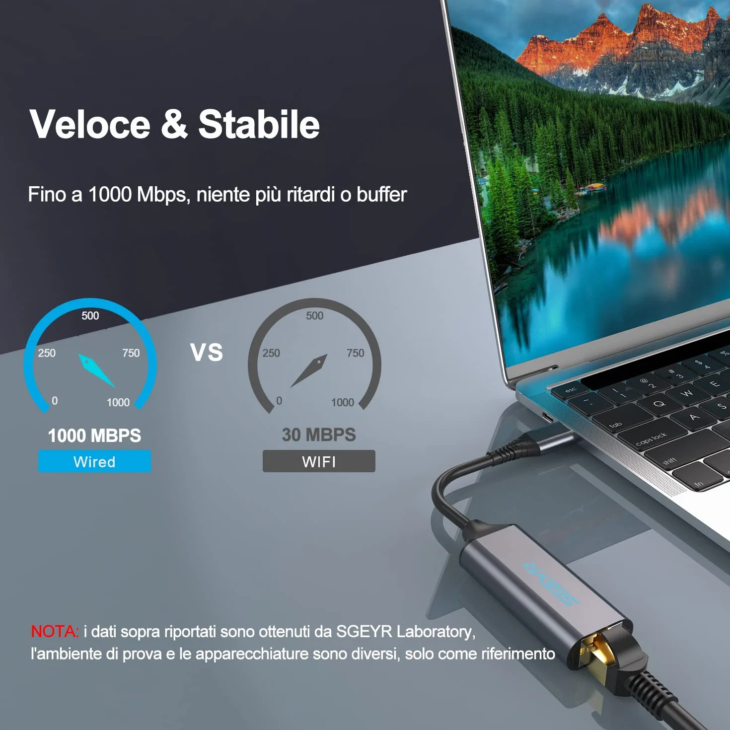 SGEYR USB Ethernet Adapter RJ45 LAN - Compatible With Windows, MacOS - Grigio
