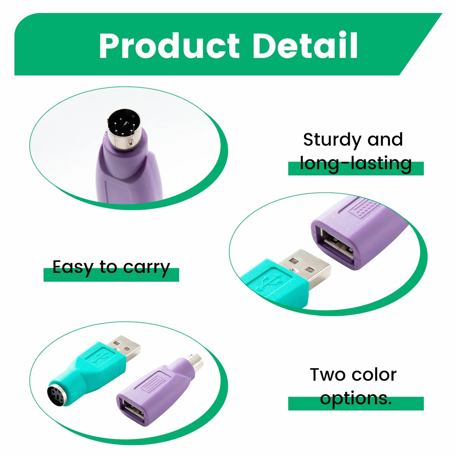 4 Pezzi Convertitore PS2 a USB, 2 PS/2 Maschio a USB Femmina Adattatore, 2 Adattatore di Ricambio PS/2 a USBA per Tastiera Vecchio Standard PS2 Compatibile con PC Laptop Notebook Plug and Play