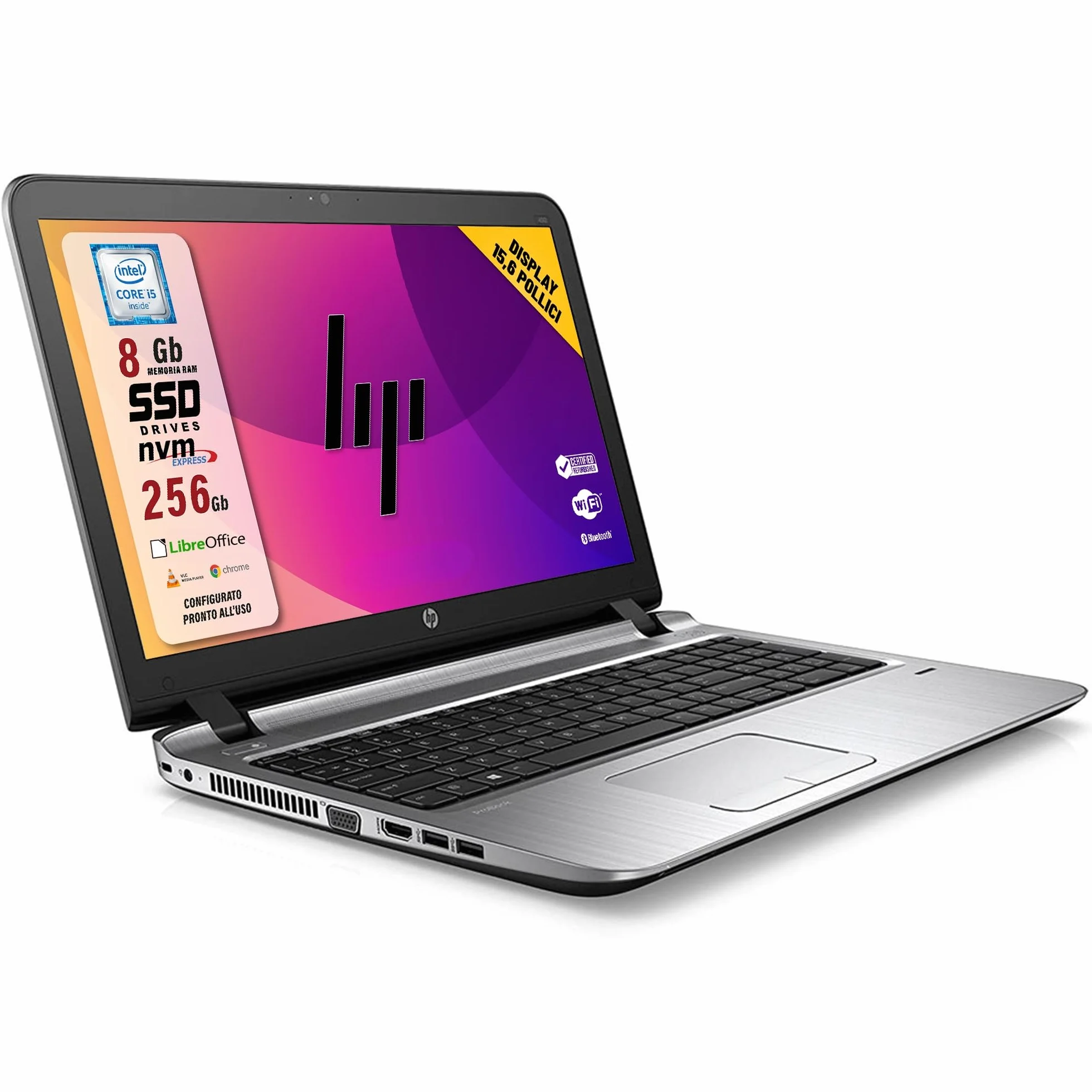 HP ProBook 15.6" Intel Core i5-6200U 8GB RAM 256GB SSD Notebook (Ricondizionato)