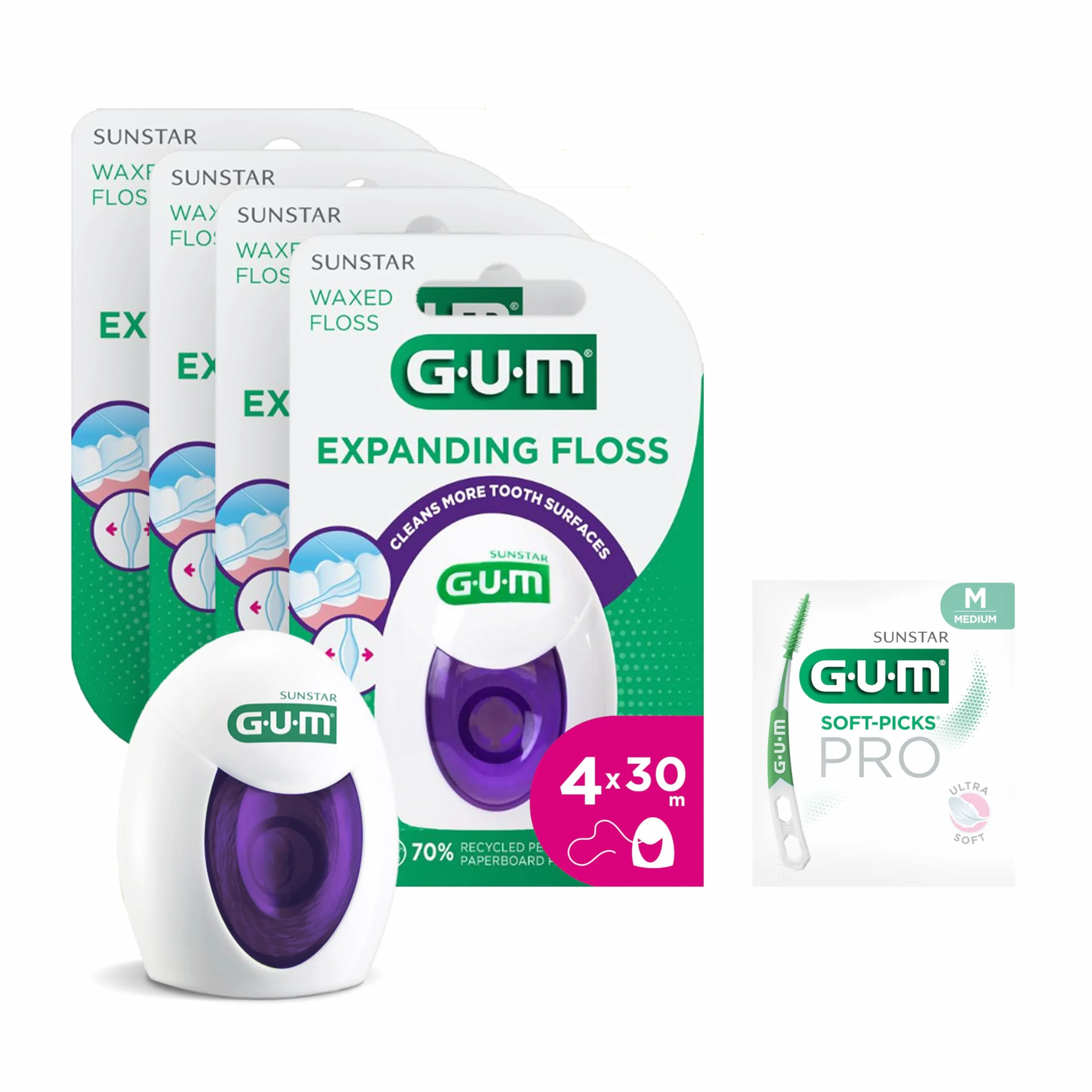 GUM Expanding Floss Interdentale 4x30m per Denti Sensibili