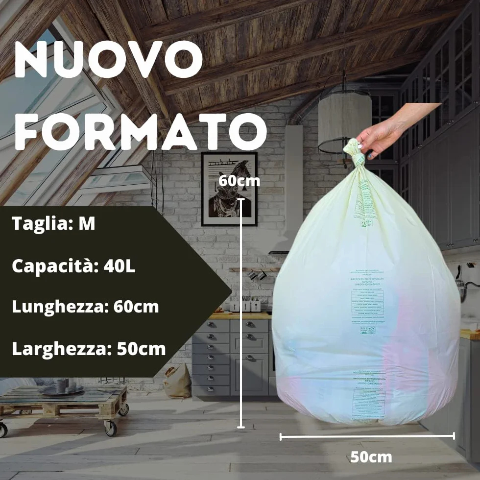 Sacchi Umido 50x60 cm Biodegradabili con Manici per Raccolta Differenziata da Interno