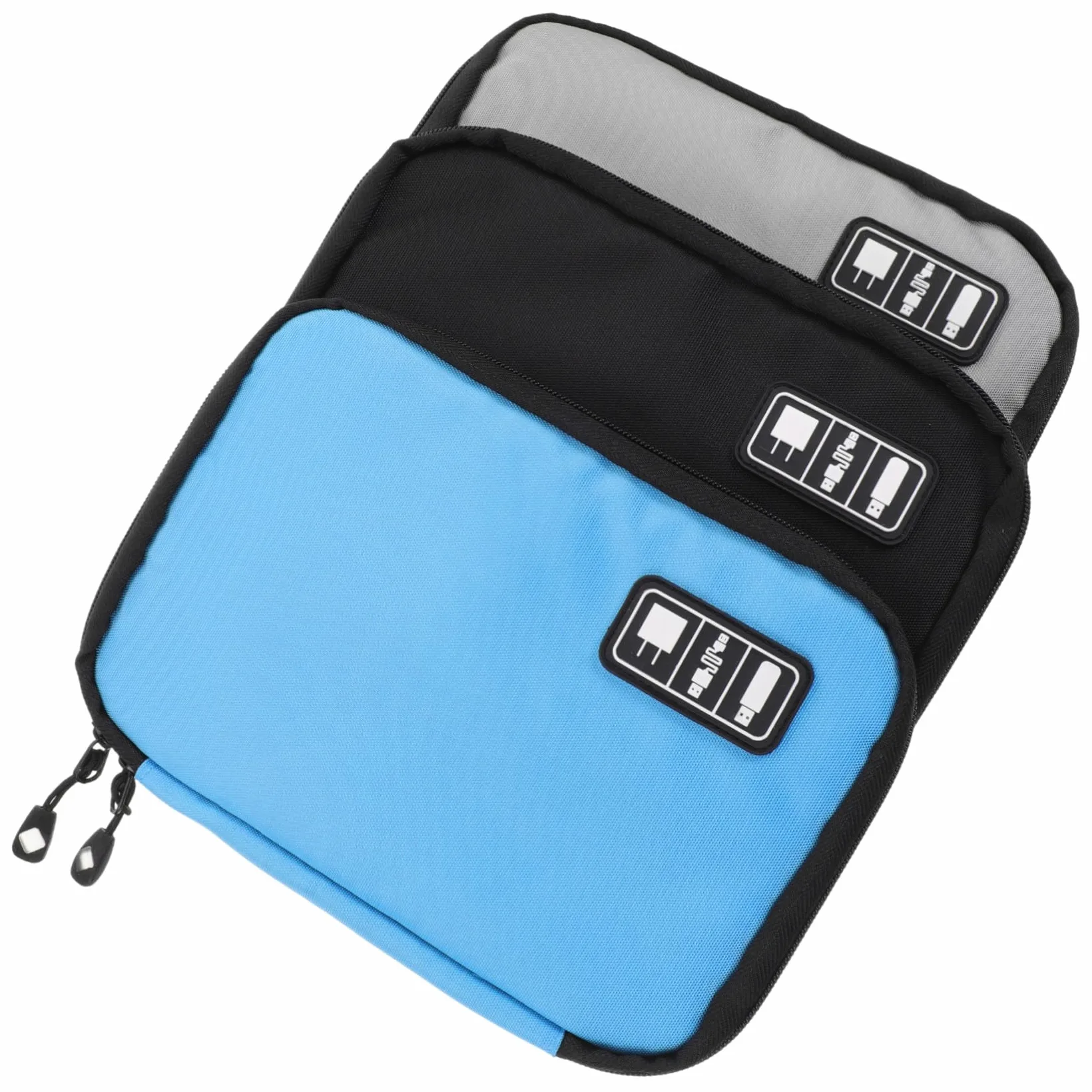Organizer Cavi da Viaggio in Nylon, 3 Pezzi, per Accessori Digitali | Tasche in Rete Piccole, Apertura Doppia Zip, per Chiavette USB e Cavi Dati, Compatto in Zaino o Borsa