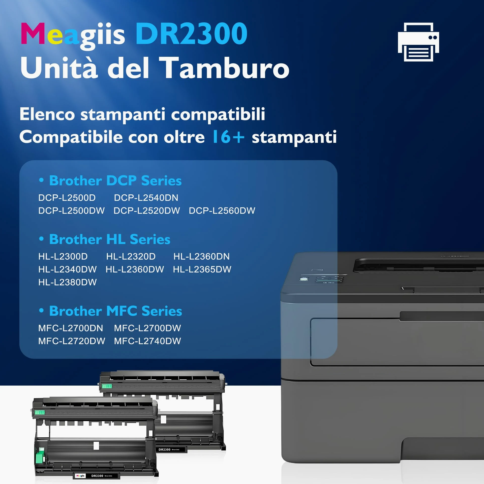 DR2300 DR-2300 Unità del tamburo Compatibile per Brother DR2300 DR-2300 tamburo per Brother HL-L2300D HL-L2340DW HL-L2360DW DCP-L2520DW DCP-L2540DN MFC-L2700DW MFC-L2720DW MFC-L2740DW(2 PACK)