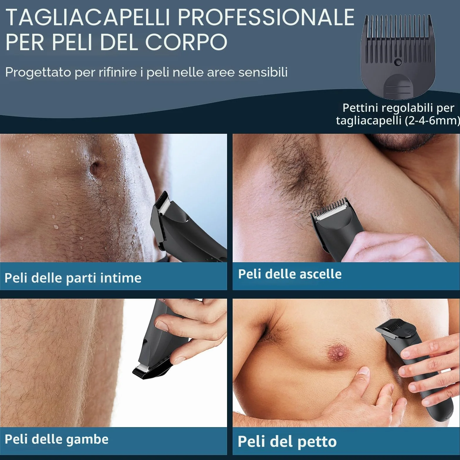 Rasoio Elettrico Corpo Uomo Vexloria con LED e Display LCD, Lame in Ceramica, USB Ricaricabile