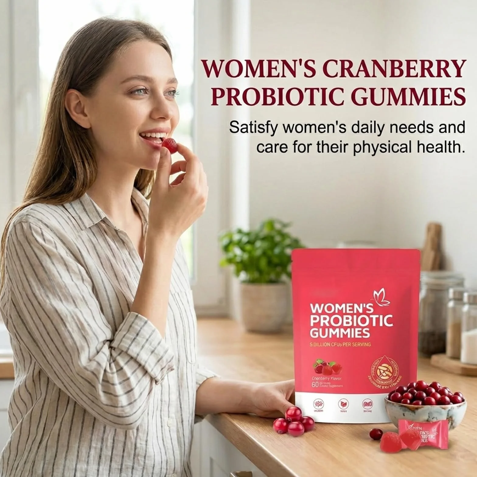 Gommose Probiotiche per Donne, Probiotici Donna, Women Probiotic Gummies, Bilanciamento pH, Lievito, Salute Immunitaria