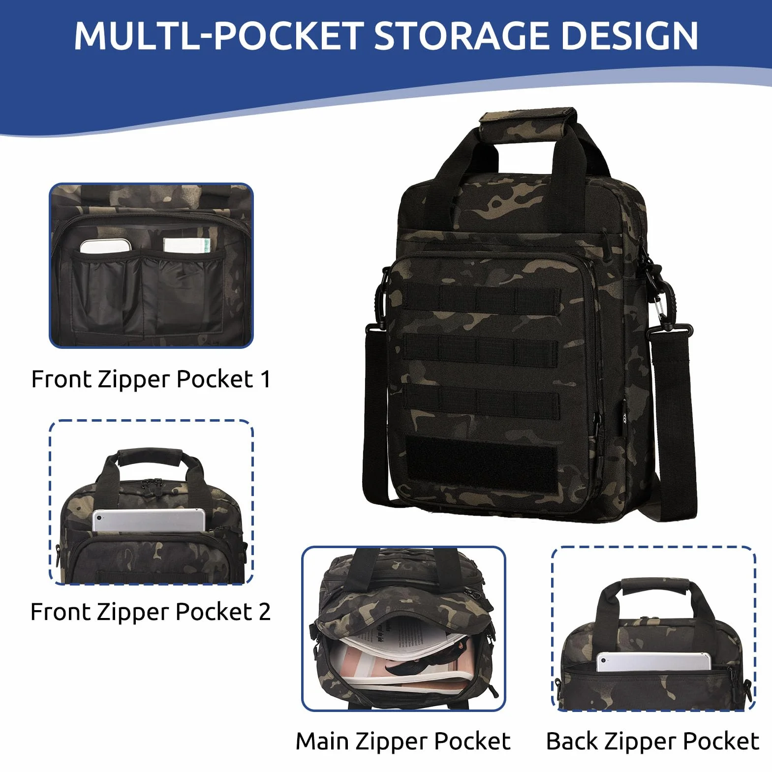 ZHIERNA Borsa tattica messenger, borsa tattica per computer portatile, borsa a tracolla MOLLE resistente, borsa da uomo (toppa inclusa)