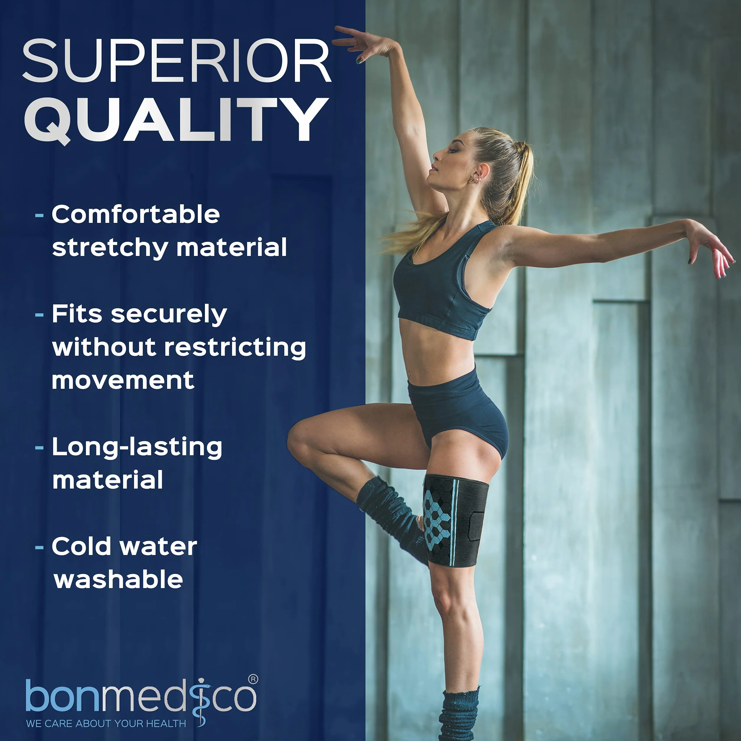 Bonmedico Fascia Contenitiva Quadricipite – Benda Elastica per Cosciera Sportiva – Supporto Gambe Allenamento Corsa Palestra