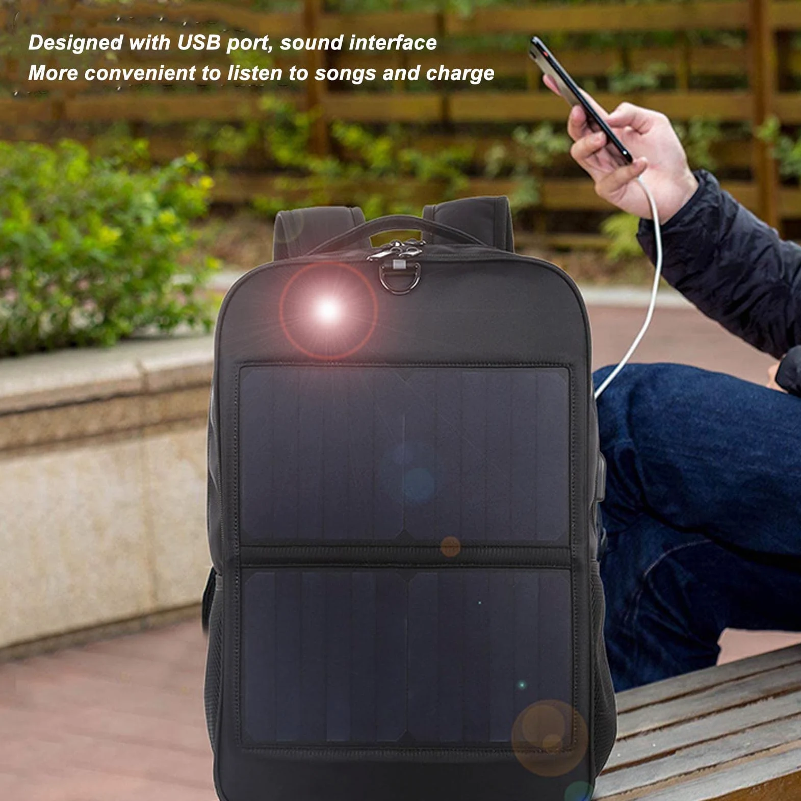 Pyhodi Zaino con Pannello Solare da 14 W, Borsa per Laptop di Grande capacità con Maniglia Porta di Ricarica USB Zaino da Esterno in Nylon per Escursionismo, Ciclismo, Corsa, Sport