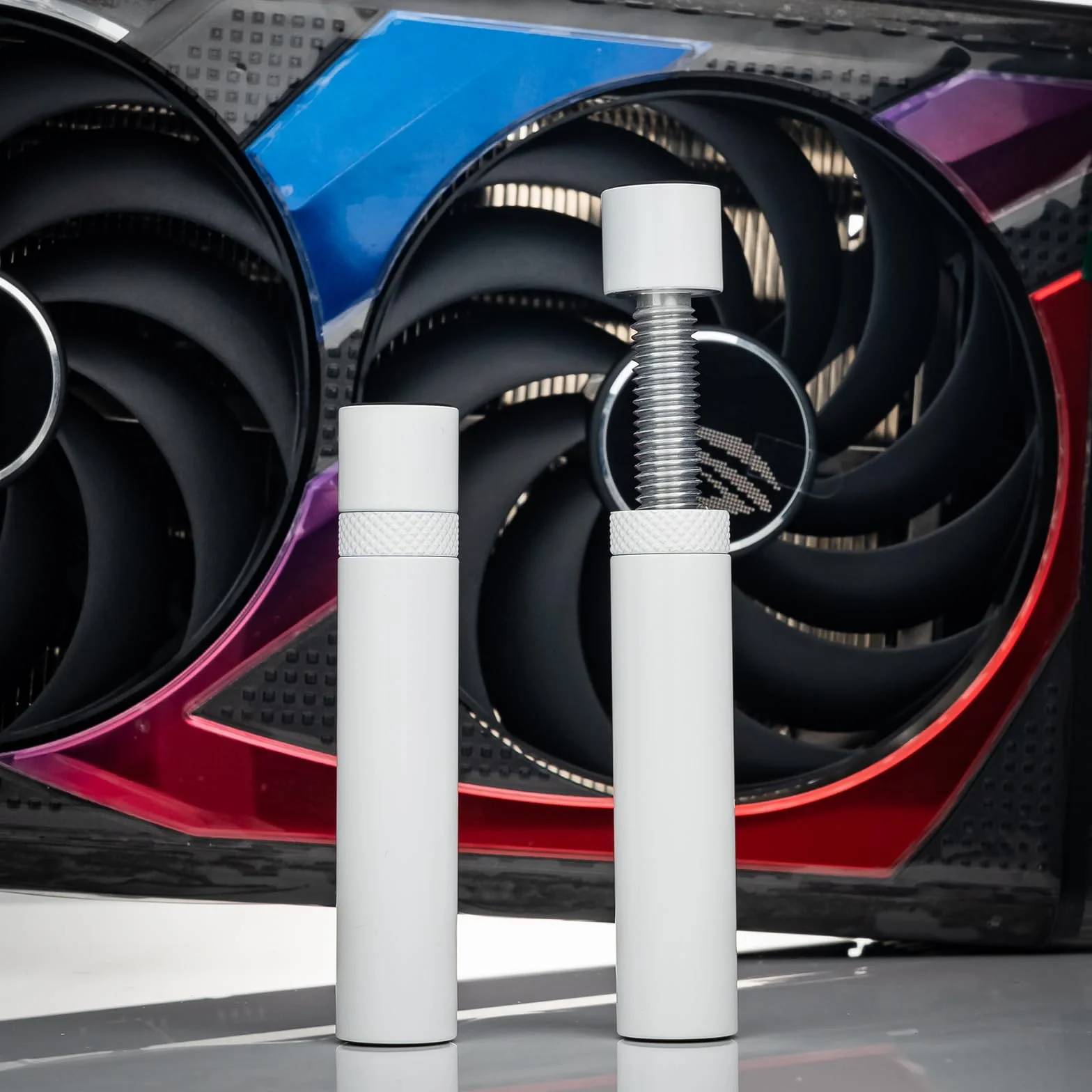 Supporto Scheda Video, Supporto Scheda Grafica GPU, Supporto GPU, Alluminio aerospaziale anodizzato, bianco, L/74mm-120mm