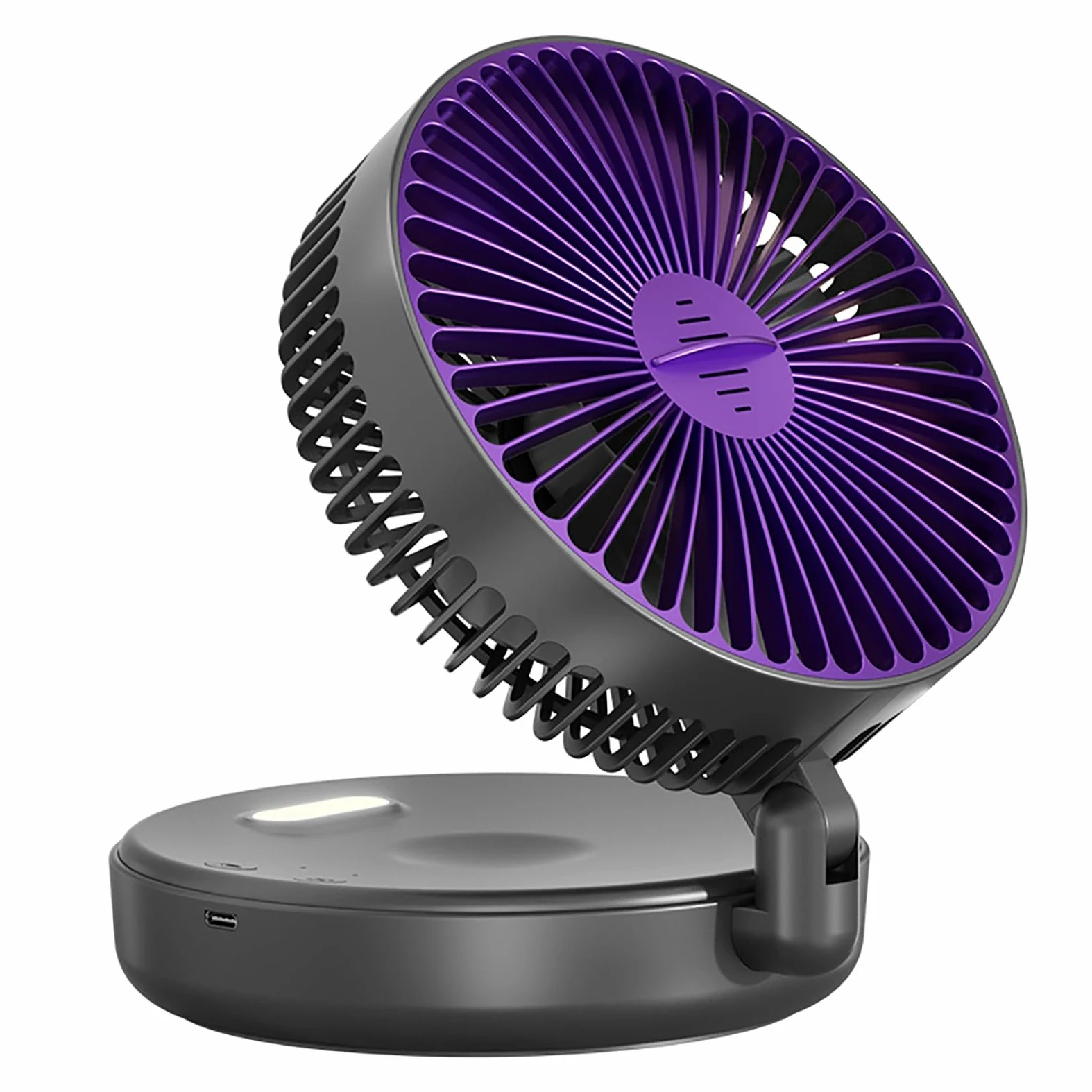 Piccolo ventilatore portatile ricaricabile con luce notturna, circolazione d'aria ultra silenziosa a 5 velocità, forte flusso d'aria per casa e ufficio, ventilatore da tavolo personale pieghevole