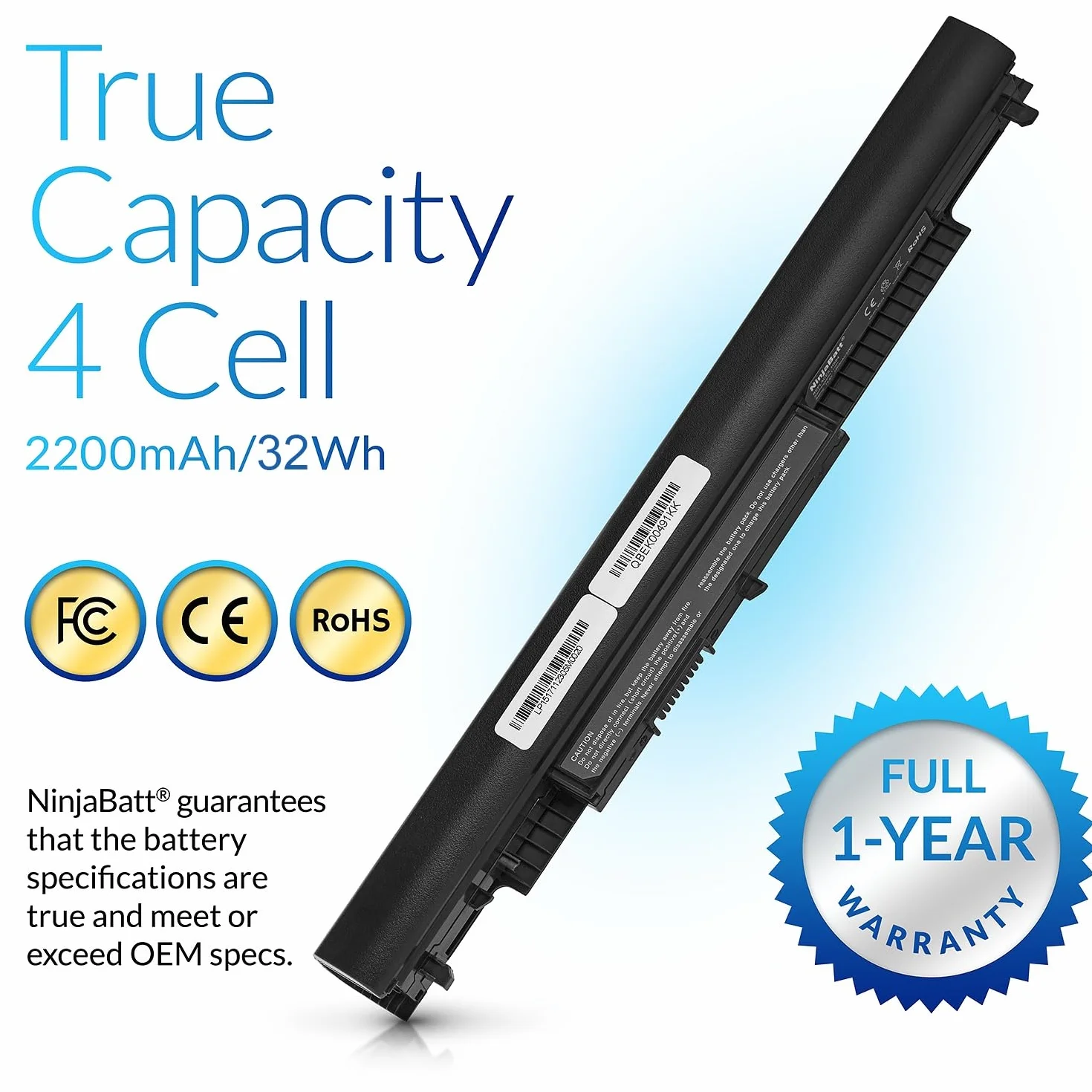 NinjaBatt Batteria per HP 807957-001 807956-001 HS04 HS03 HSTNN-LB6V 807612-421 HSTNN-LB6U 250 G5 807611-421 TPN-C125 15-AF067SA 843532-851 – Lunga durata [4 celle/2200 mAh/33Wh]