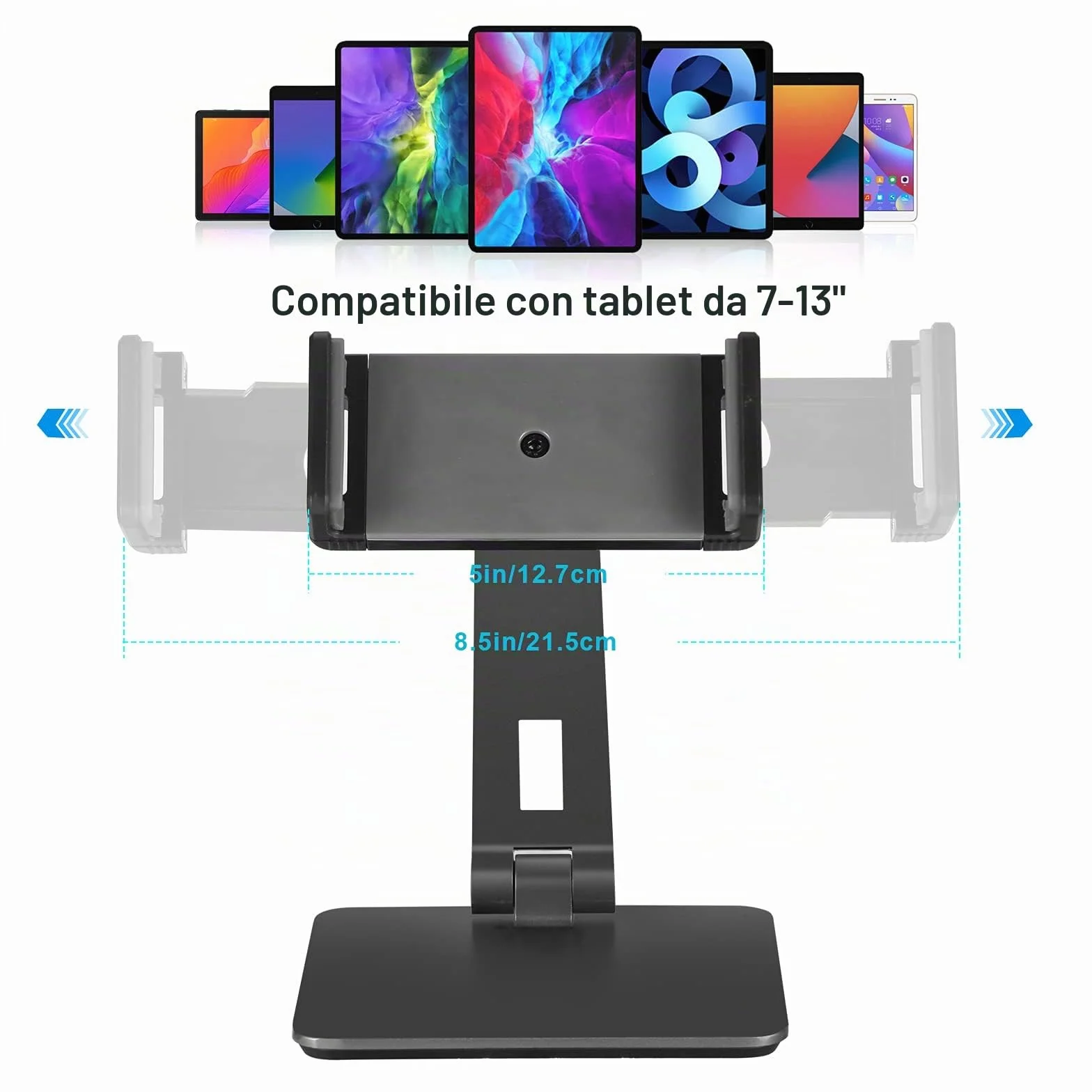 Supporto Tablet Regolabile e Pieghevole, Porta Tablet in Alluminio Tavolo Girevole a 360°, Compatibile con iPad Pro/Air/Mini, Samsung Tab, Surface Pro, Kindle Fire (7-13") (Grigio Scuro)