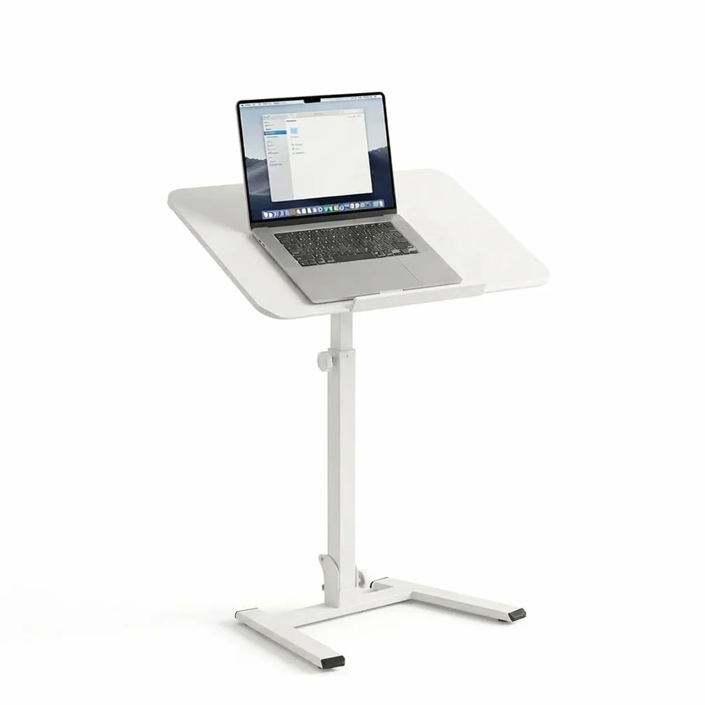 MUSSO AnyDesk D7 - Tavolo portatile regolabile in altezza (75-108 cm), pieghevole con piastra inclinabile 0-90°, tavolino ergonomico (bianco, 1 pezzo)