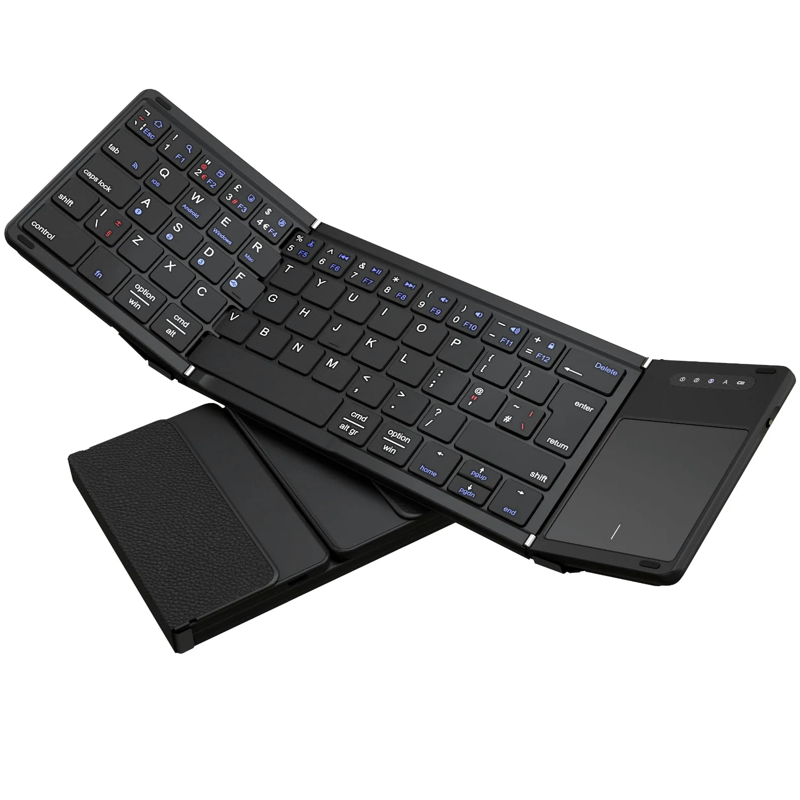 Tastiera Bluetooth pieghevole con touchpad, collega quattro dispositivi, connessione Bluetooth + cavo USB, QWERTZ tedesco con trackpad, per iOS, Android, Windows, laptop, PC