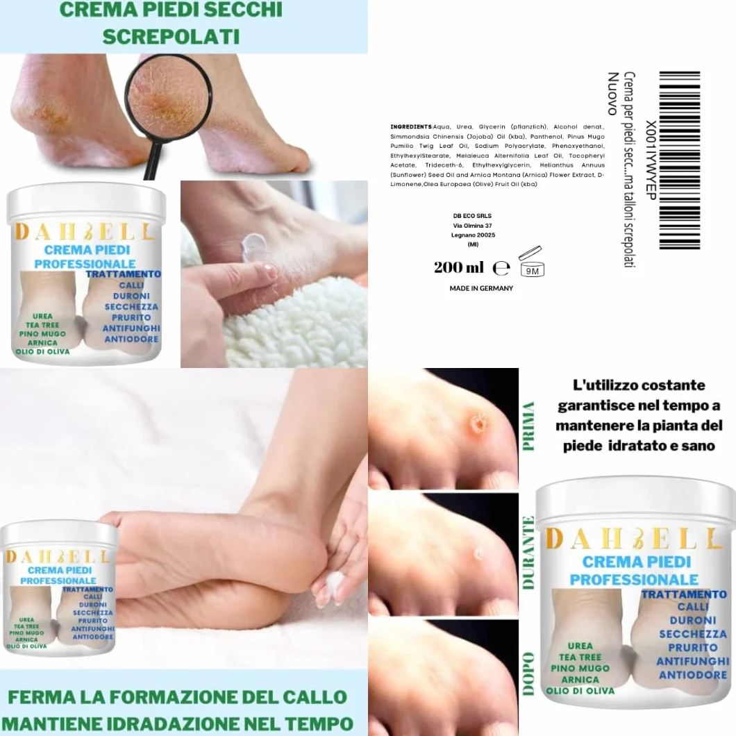 Crema piedi secchi e screpolati con urea extra idratante per rimozione calli e duroni
