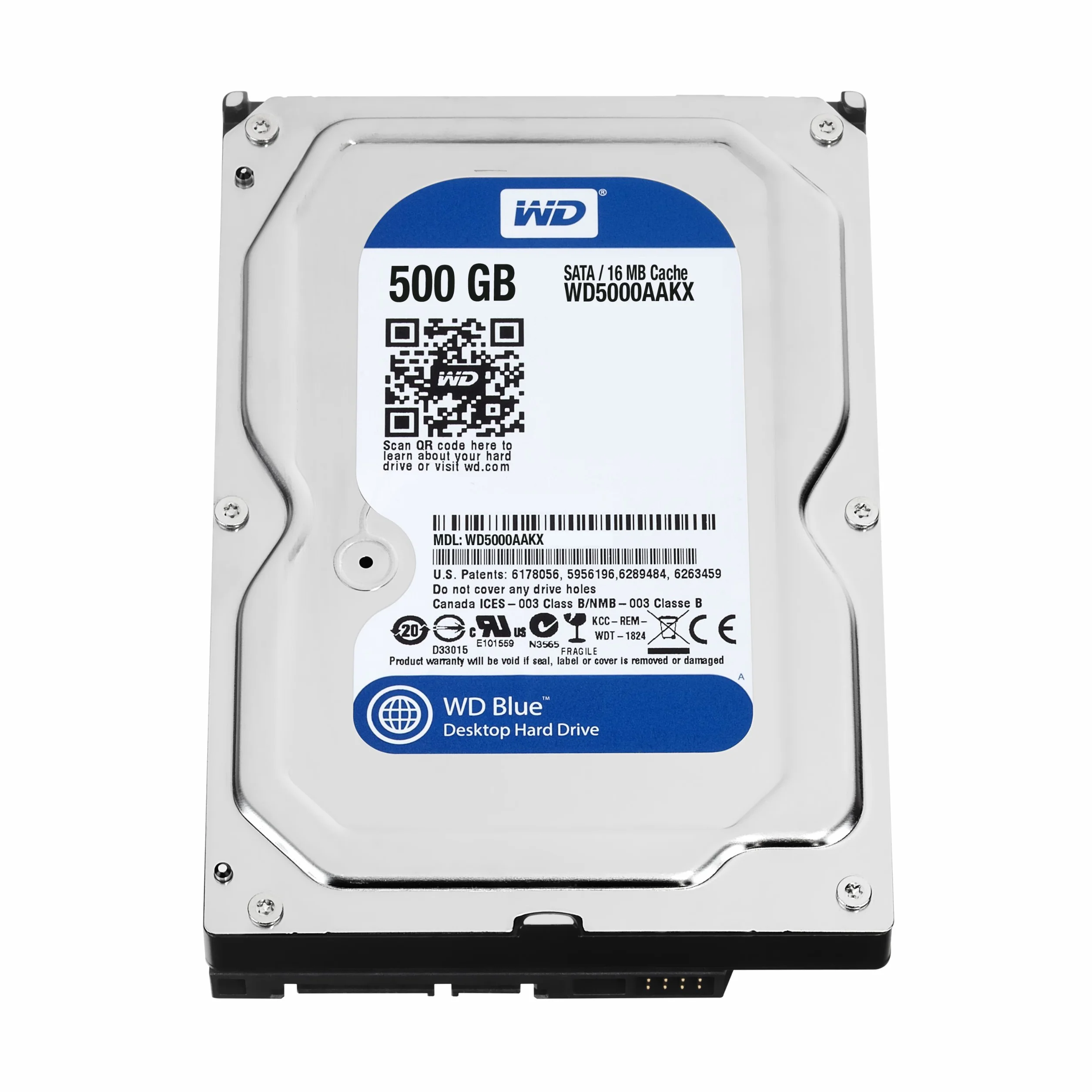 WD Blue Hard Disk 500 GB 7200 rpm SATA 6 Gb/s 3.5 cala WD5000AAKX Ricondizionato