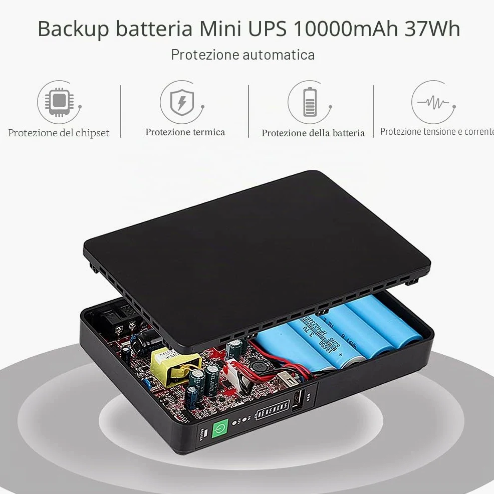 Gruppo di Continuità Mini UPS POE Gigabit per Router, Modem, Telecamera, Ingresso 100~240V AC Uscita 5V USB 9V/12V DC 24V/48V POE (1000mbps)