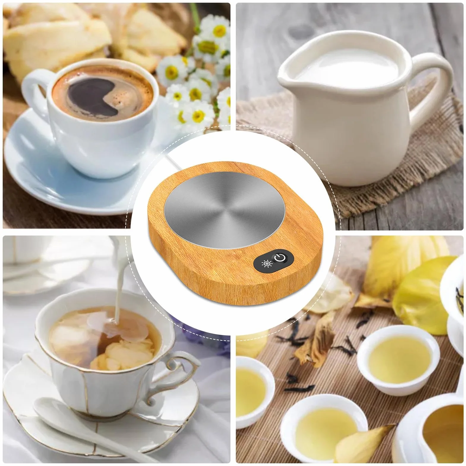 Scalda tazza da caffè, Scaldabicchieri a grano ricaricabile USB, Riscaldatore di tazza di legno sicuro, Pad elettrico della tazza di tè, Pad caldo della tazza di tè elettrico, Comodo sottobicchiere
