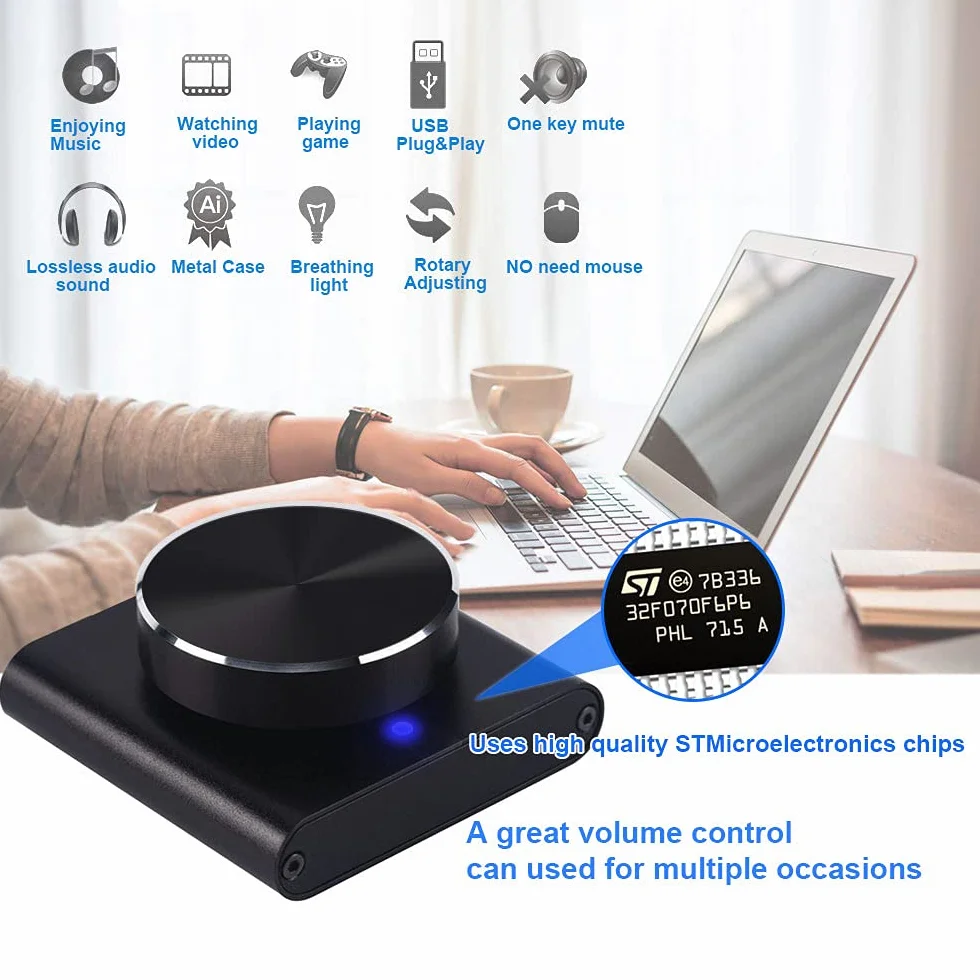 Manopola di Controllo del Volume USB con Funzione Muto/Pausa per Computer, Controller Audio Nero