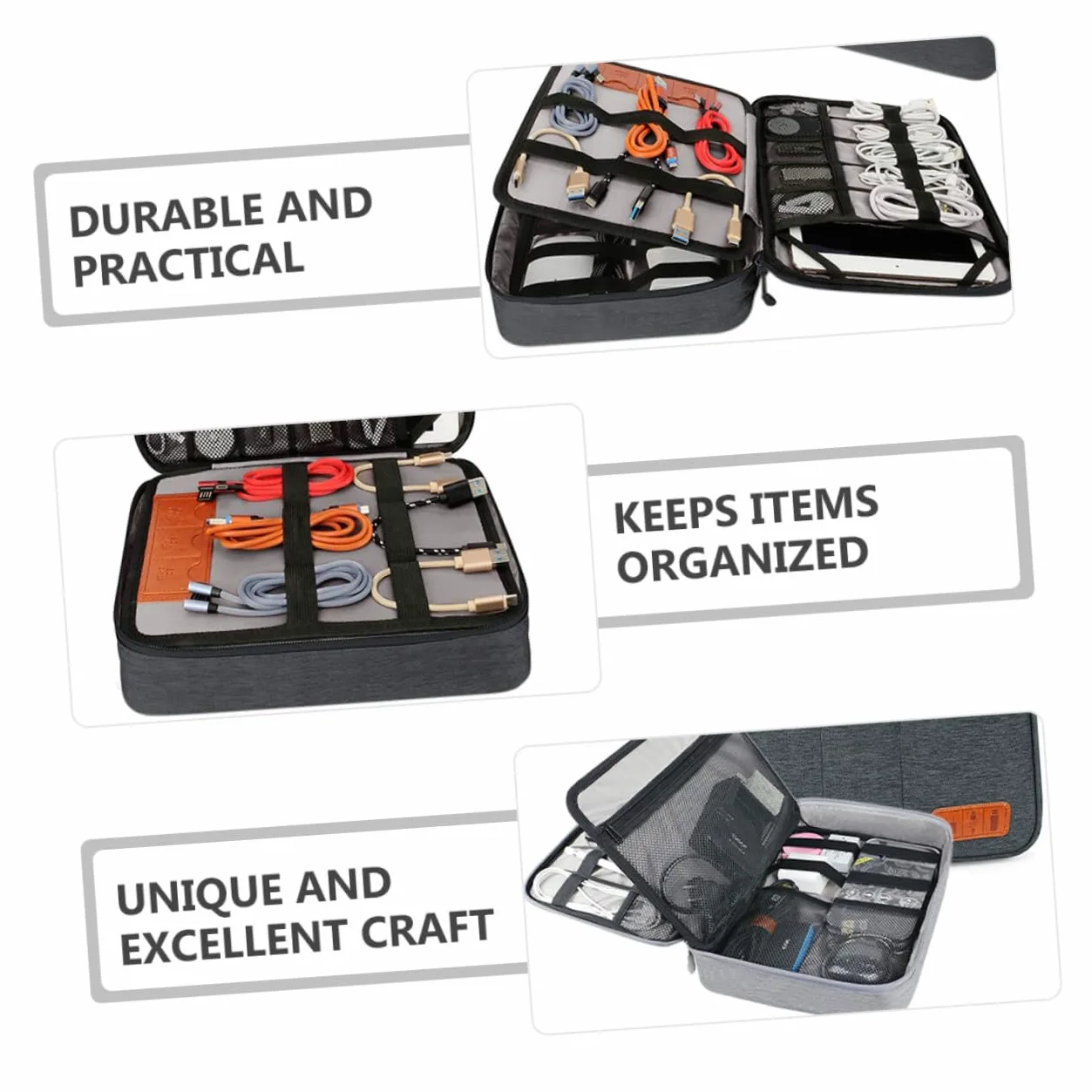 SOIMISS Borsa Porta Cavi Doppio Custodia per Dispositivi Elettronici e Digitali Organizer per Cavi Tasche per Cellulare e Tablet per Viaggio e Trasporto