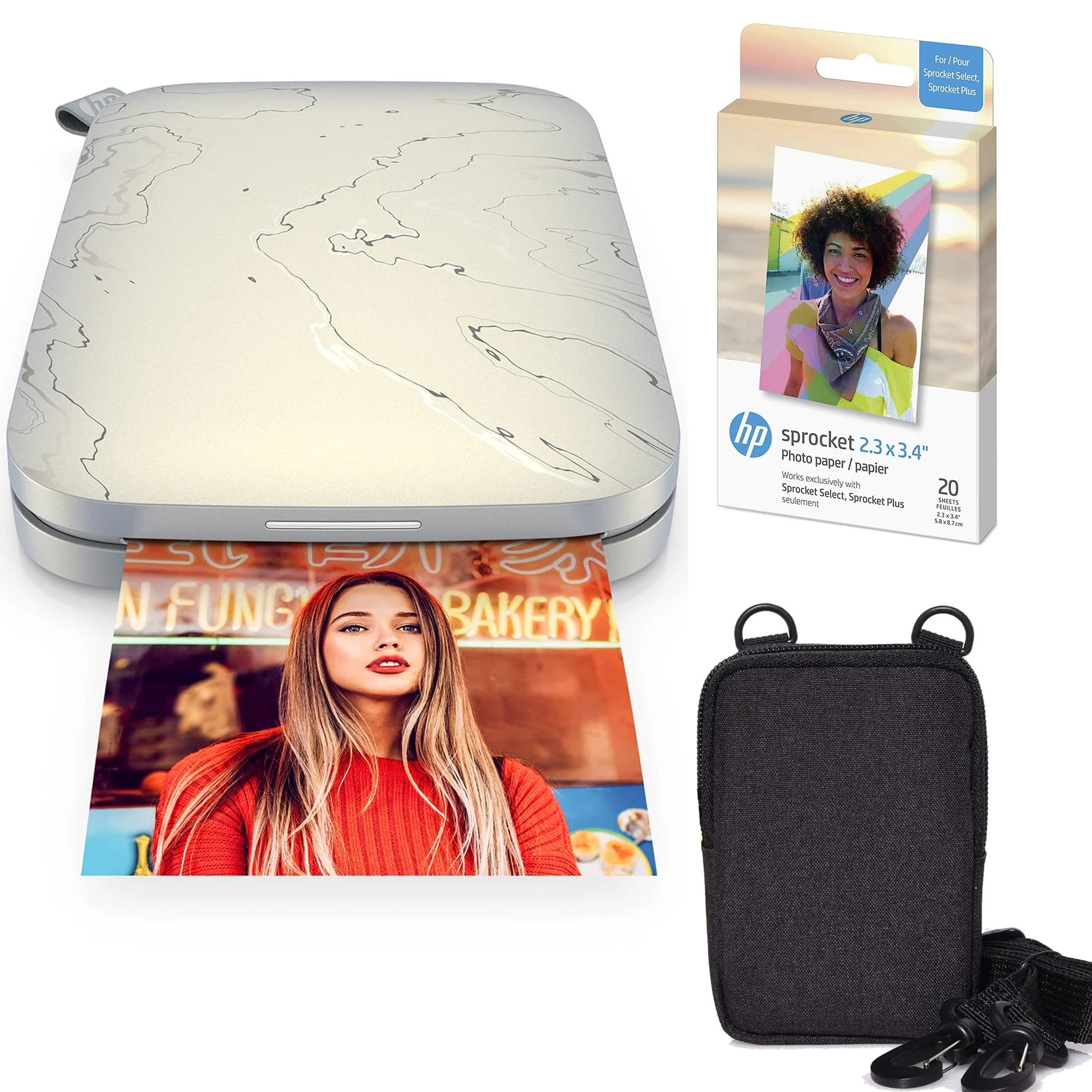 HP Sprocket Select Stampante fotografica istantanea portatile, 2,3 x 3,4 pollici, per dispositivi Android e iOS, colore: Bianco/eclisse