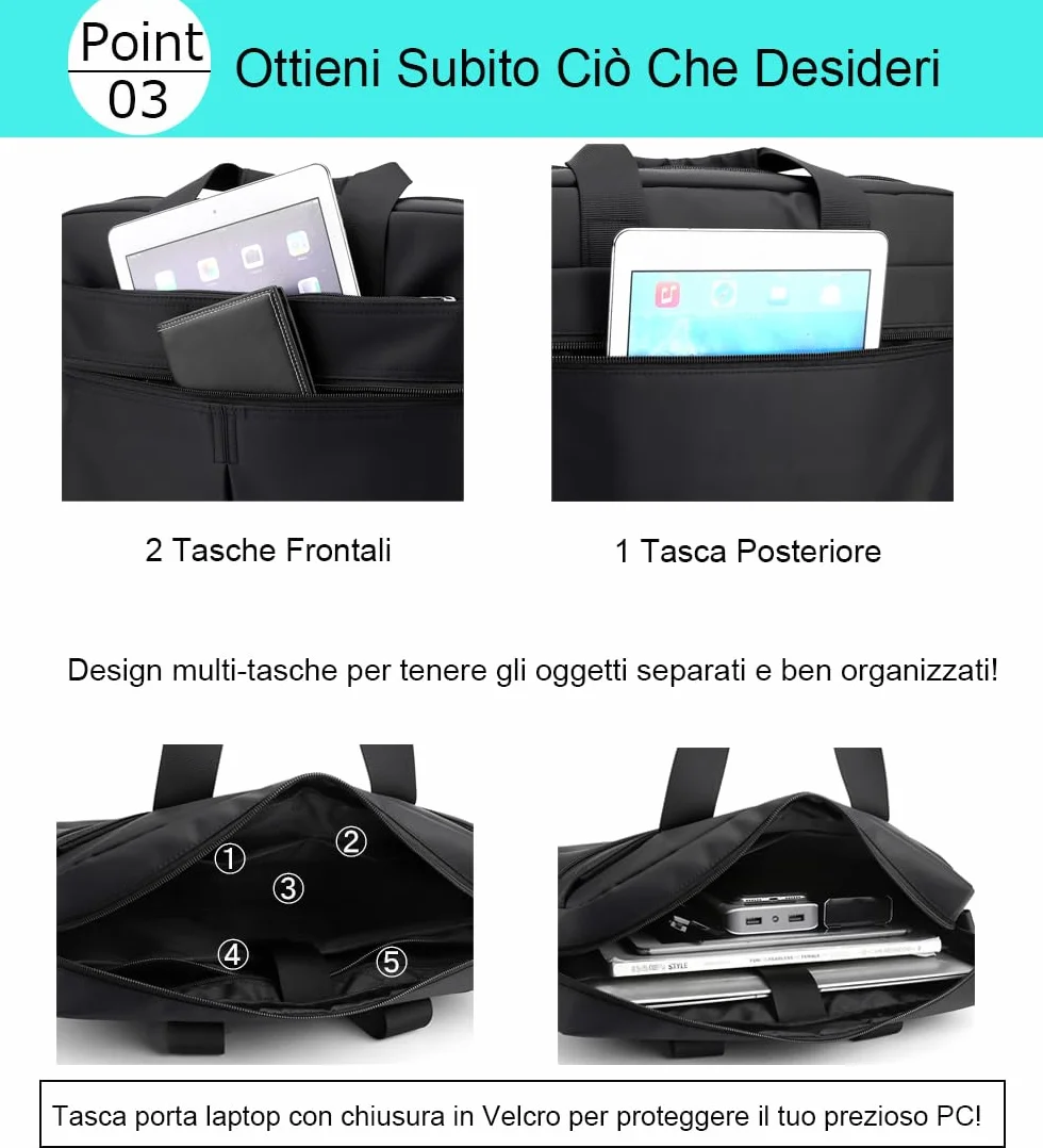 zhongningyifeng Borsa per computer portatile da 14 pollici, borsa sottile per computer da uomo e donna, borsa a tracolla leggera per ufficio, lavoro e lavoro, Nero