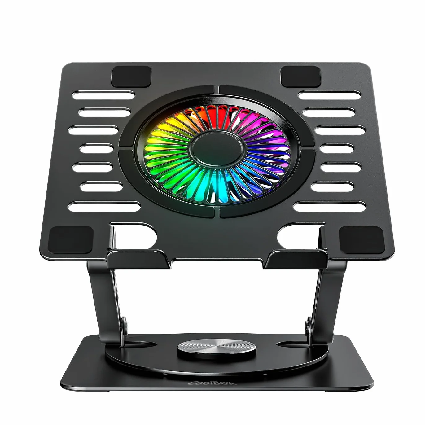CoolAir Supporto per Tablet/Laptop 17,3" con Ventola Silenziosa RGB 11 cm, Base Regolabile Altezza e Rotazione 360°, Alluminio