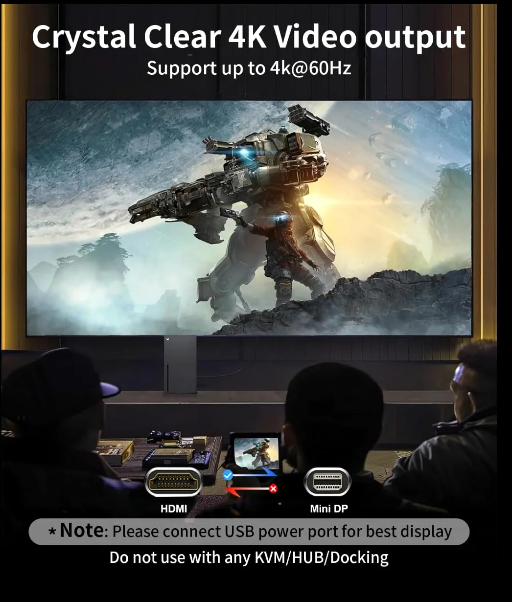Adattatore da HDMI a Mini DisplayPort, 4K 60Hz, 1080p 120Hz, solo unidirezionale, HDMI (sorgente) 2.0 maschio a mini DP (display) femmina, convertitore per laptop, AMD, NVIDIA, PS5, Xbox e altro