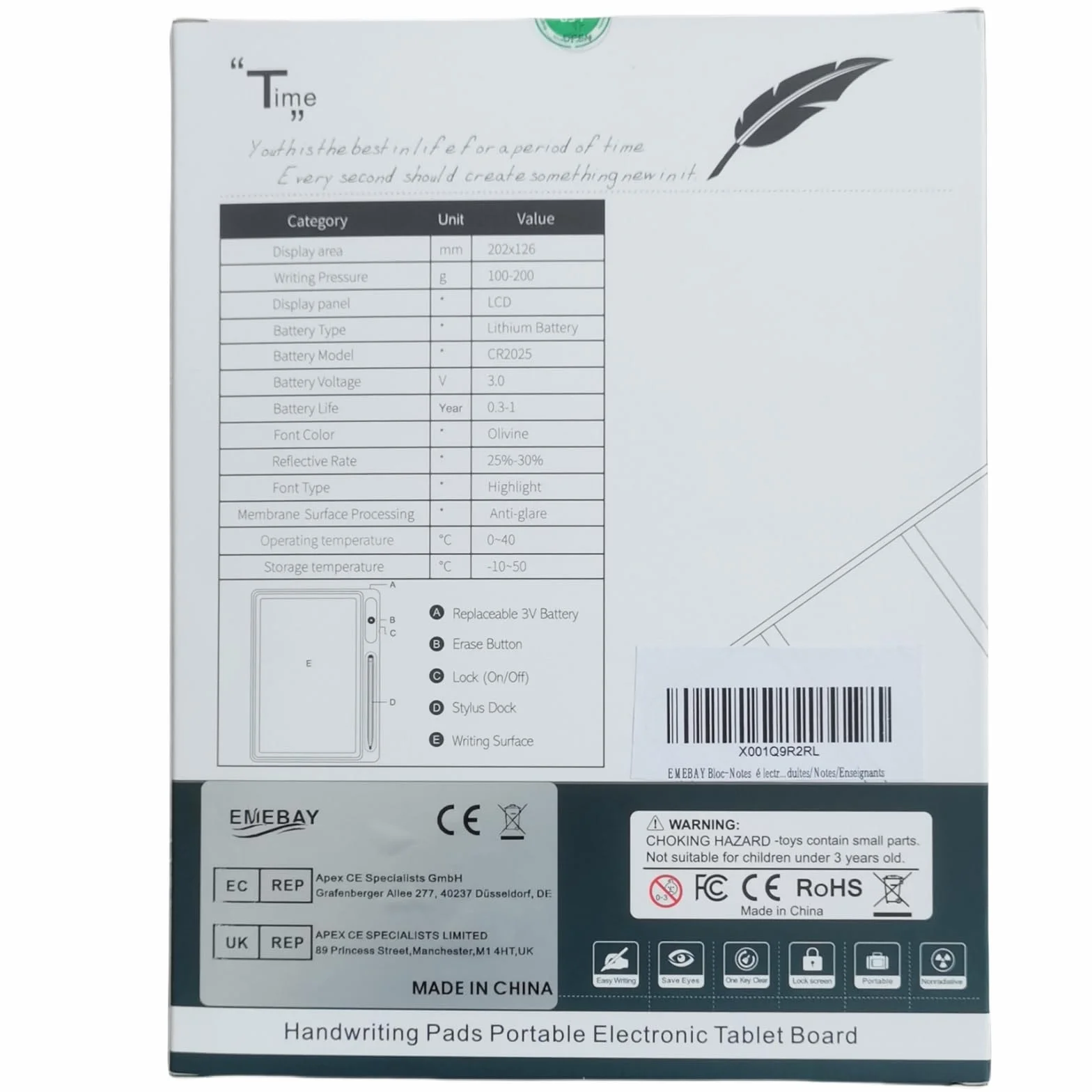 EMEBAY Tablet con Disegno LCD 10,1 Pollici Blocco Note Elettronico da Scrittura Intelligente