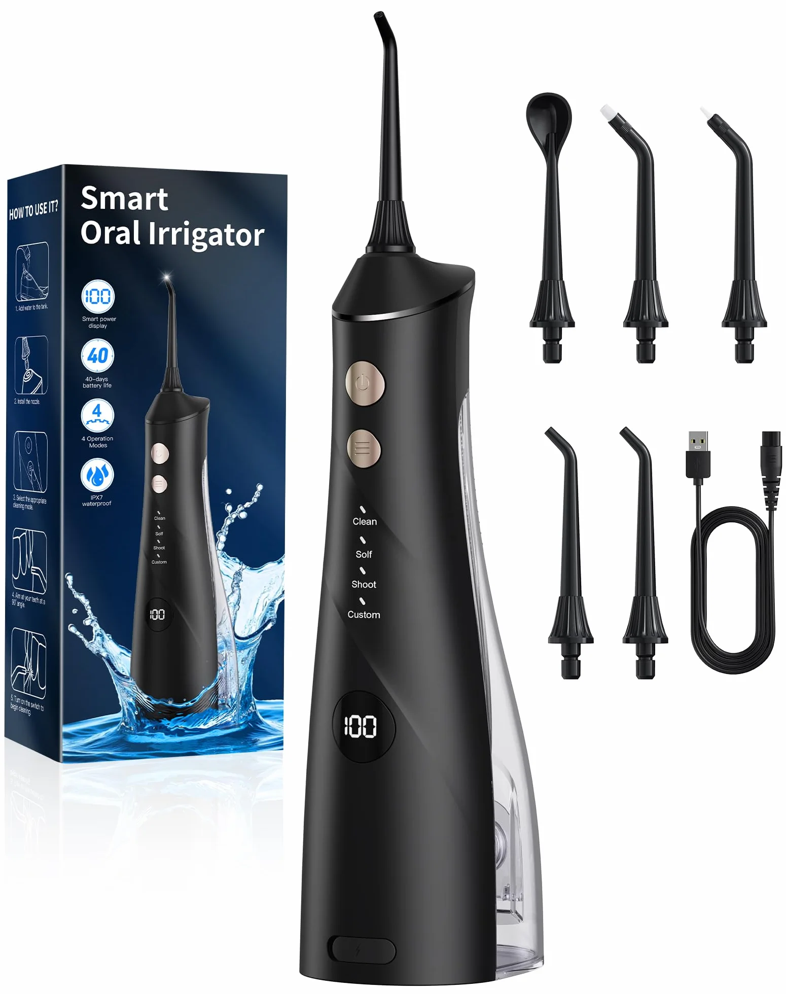 Idropulsore Dentale IPX7 5 Ugelli 4 Modalità Serbatoio Grande